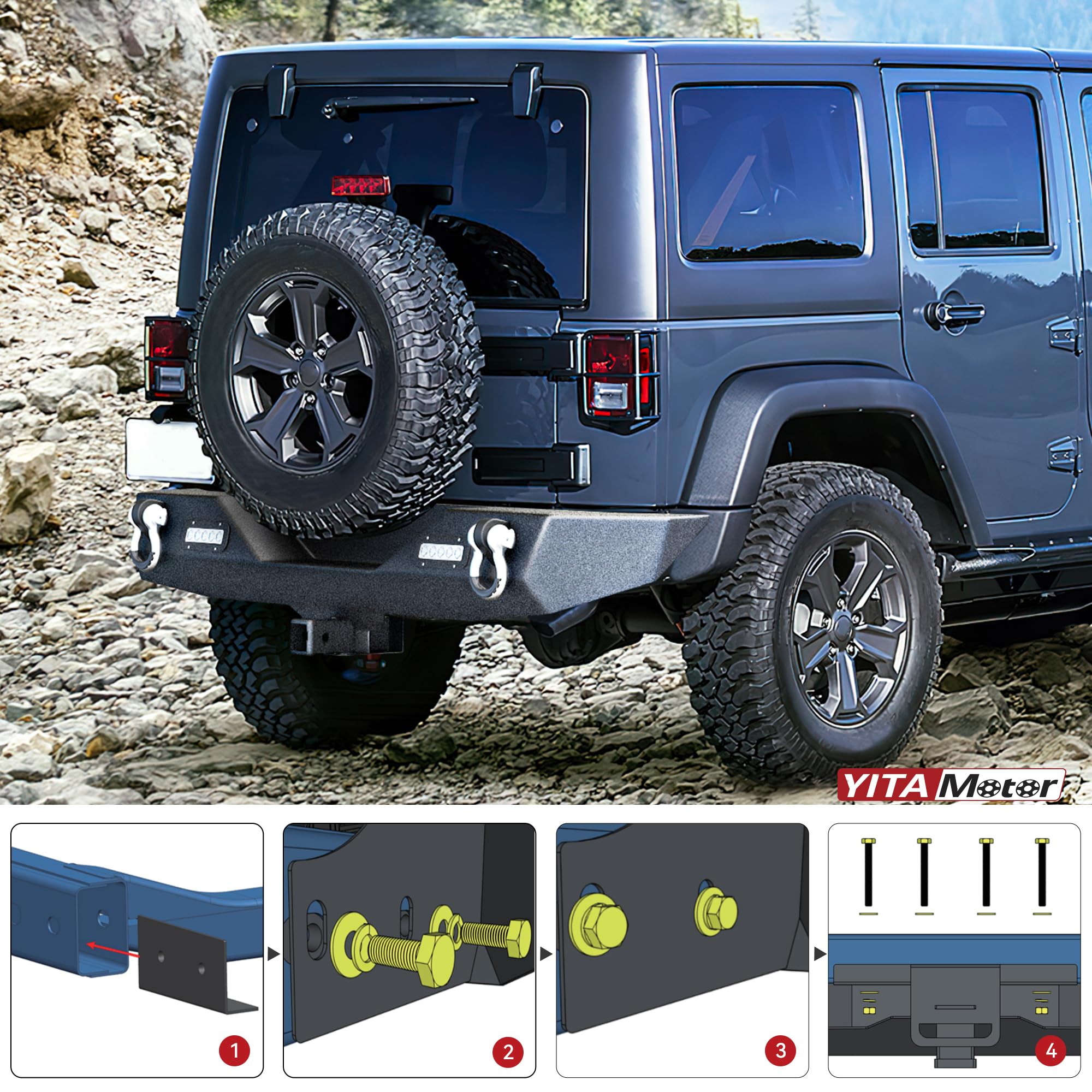 Ledkingdomus Front& Rear Bumper Compatible With 07-18 Jeep Wrangler Jk And Jk Unlimited W/Fog Lights Hole, Winch Plate, Rear Bum