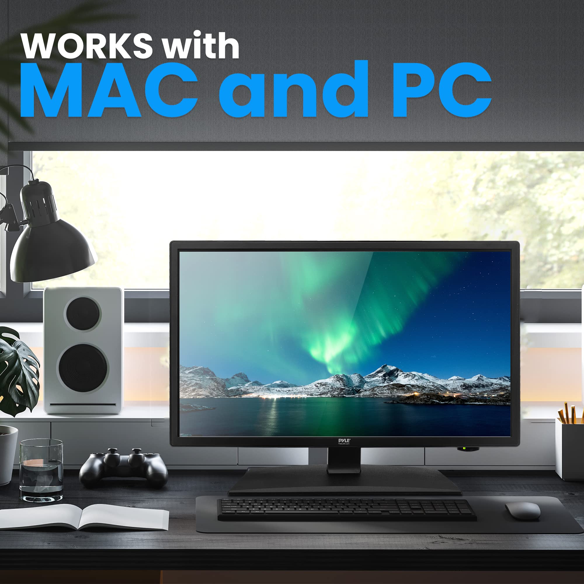 Pyle 18.5 Inch 1080p LED RV Television - Slim Flat Screen Monitor FHD Small TV w/HDMI, RCA, Multimedia Disk/DVD Combo, 12/24 Volt Car Adapter, Wall Mount, Works w/Mac PC, Includes Remote Control