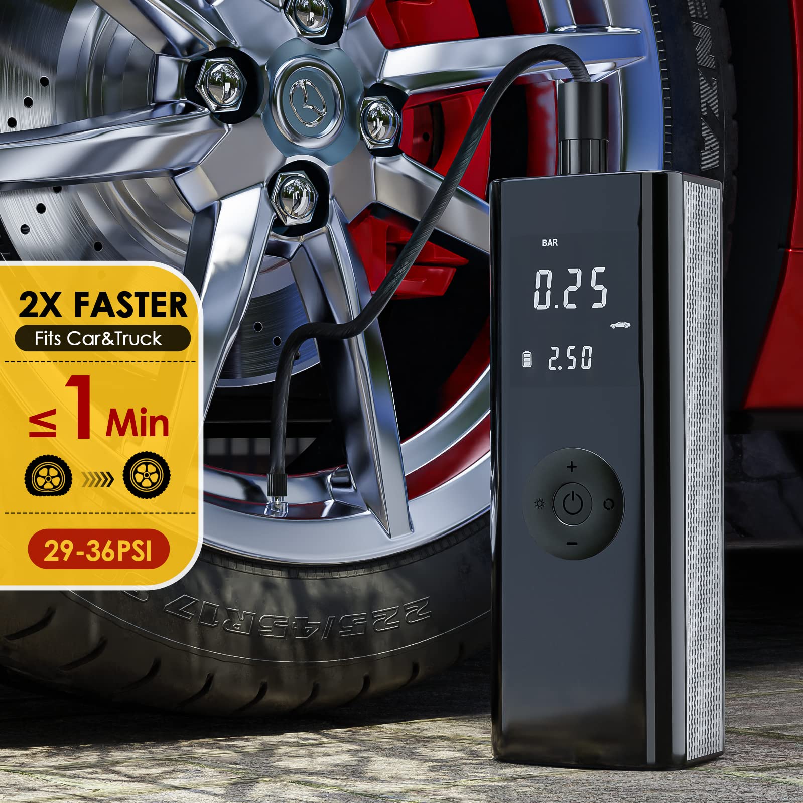 Tire Inflator Portable Air Compressor Fits Car&Truck-[12V Dc&6000Mah Battery]-150Psi Cordless Electric Smart Pump-Digital Pressu