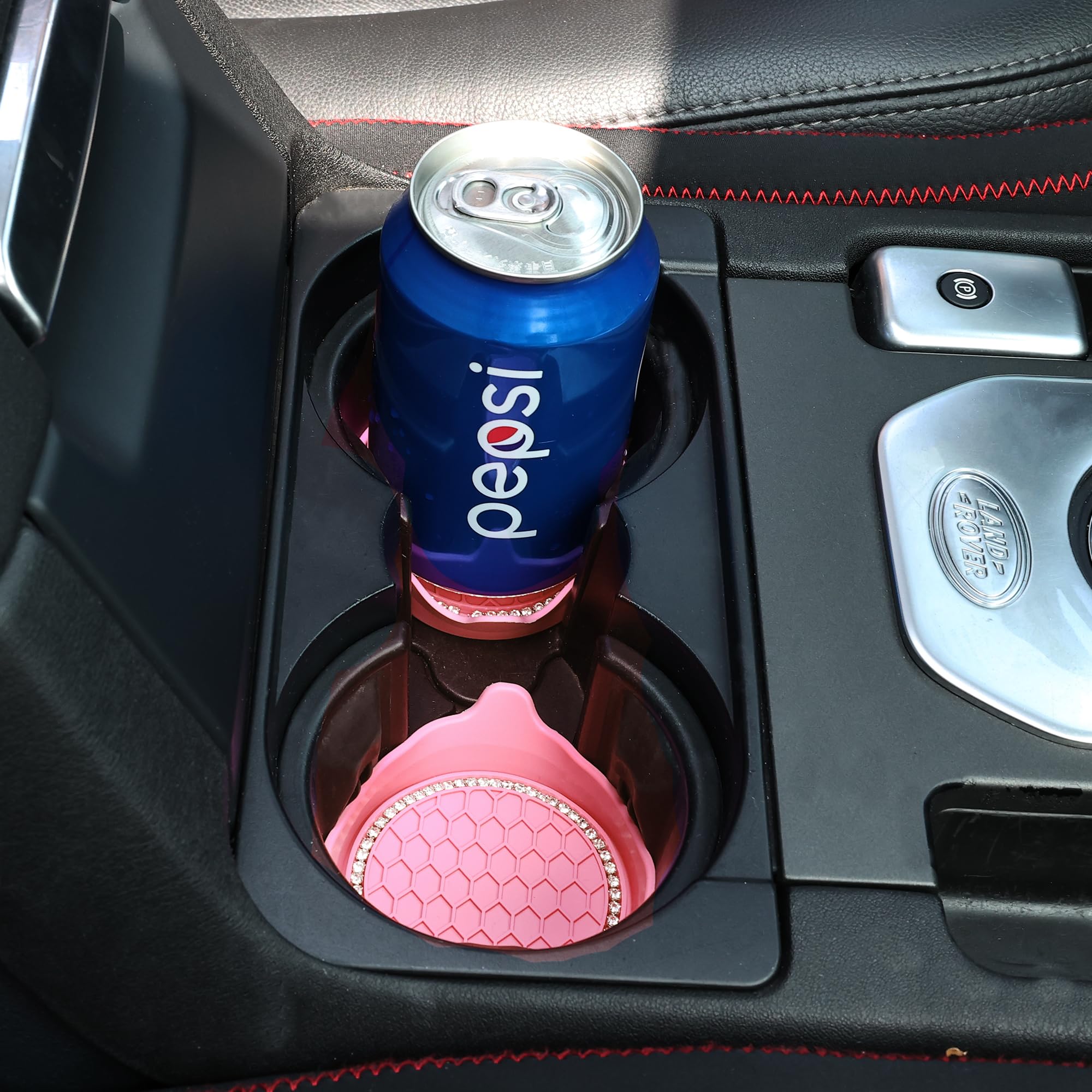 Amooca Car Cup Coaster Universal Non-Slip Cup Holders Bling Crystal Rhinestone Car Interior Accessories 2 Pack Peach Pink