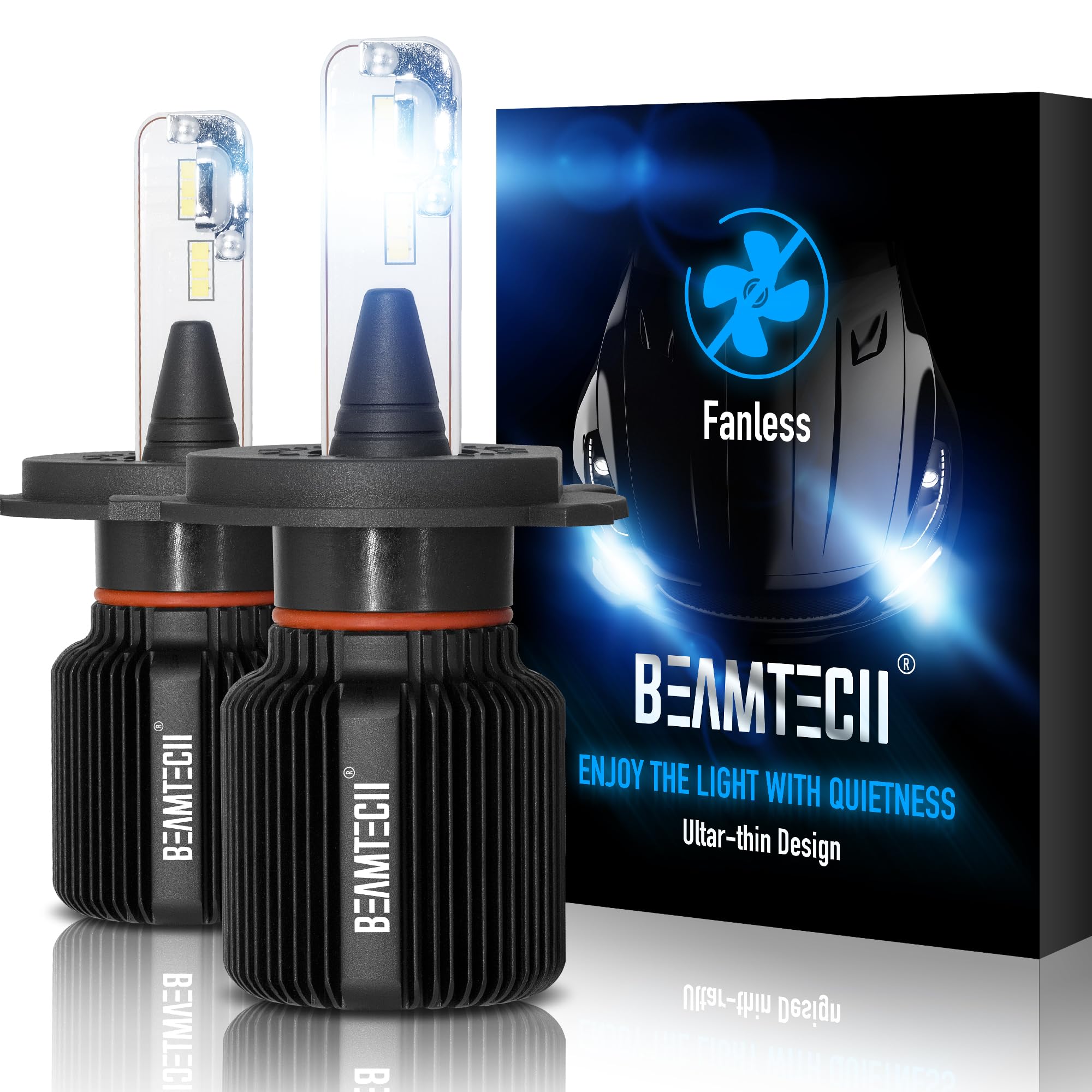 Beamtech H4 Fog Light Bulbs,9003 Bulb Fanless 6500K White Plug And Play Extremely Bright Of 2