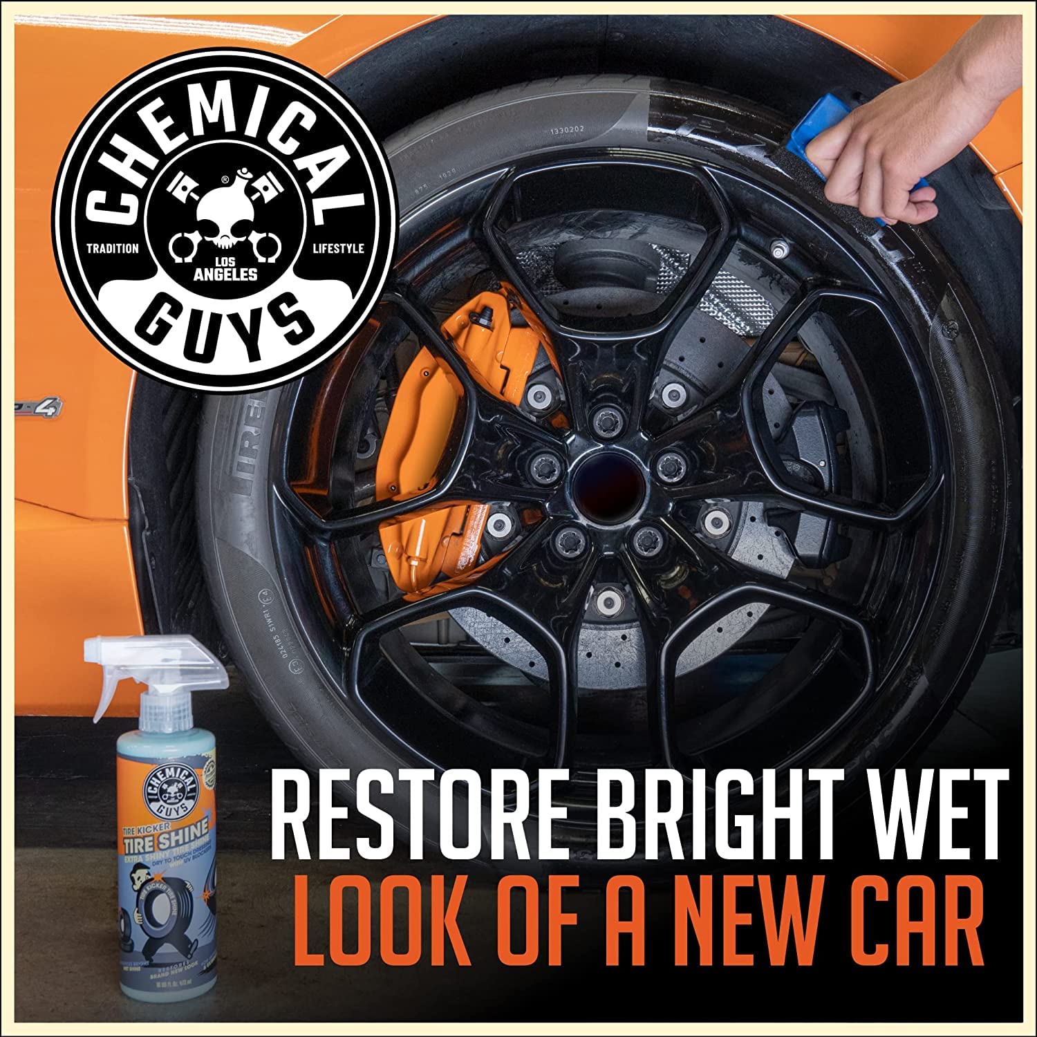Chemical Guys Tire Kicker Sprayable Extra Glossy Tire Shine (Works On Rubber, Vinyl & Plastic) Safe For Cars, Trucks, Motorcycle