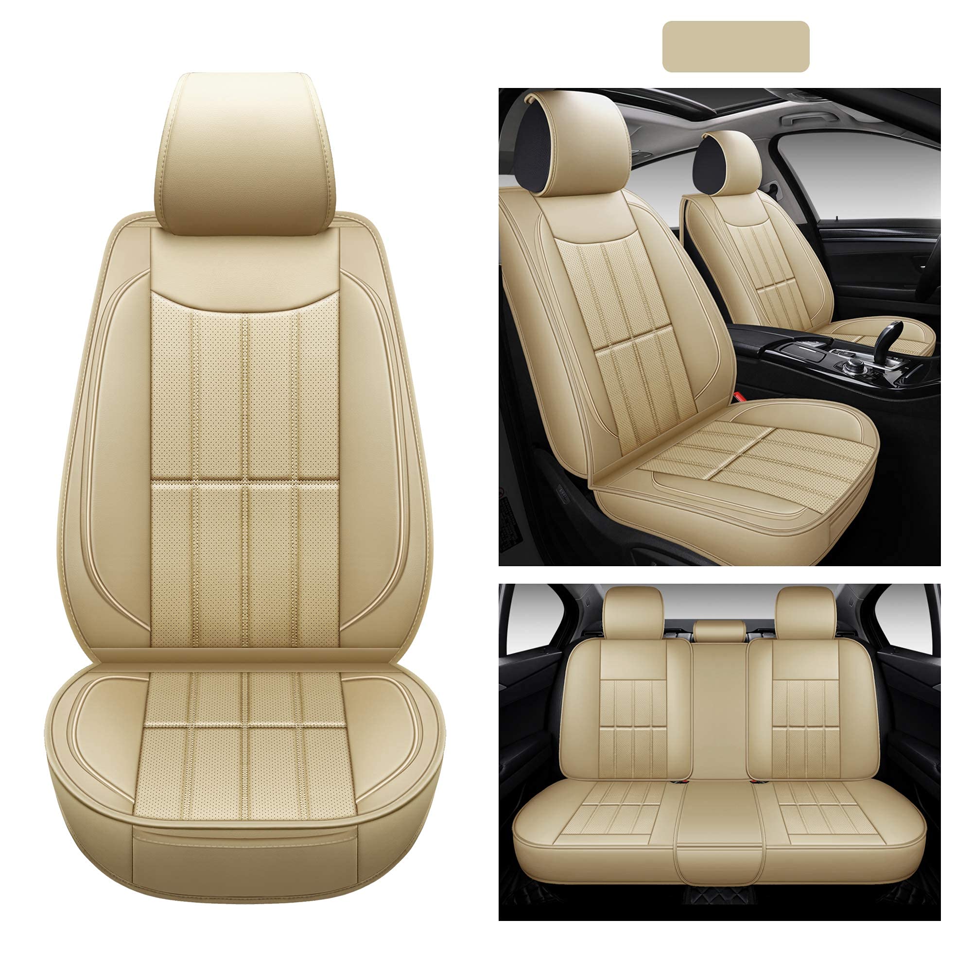 Aoog Leather Car Seat Covers, Leatherette Automotive Vehicle Cover For Cars Suv Pick-Up Truck, Universal Non-Slip Vehicle Cover