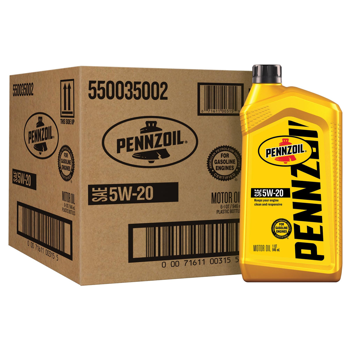 Pennzoil Motor Oil 5W-20 Motor Oil, 1 Quart (6 Pack)