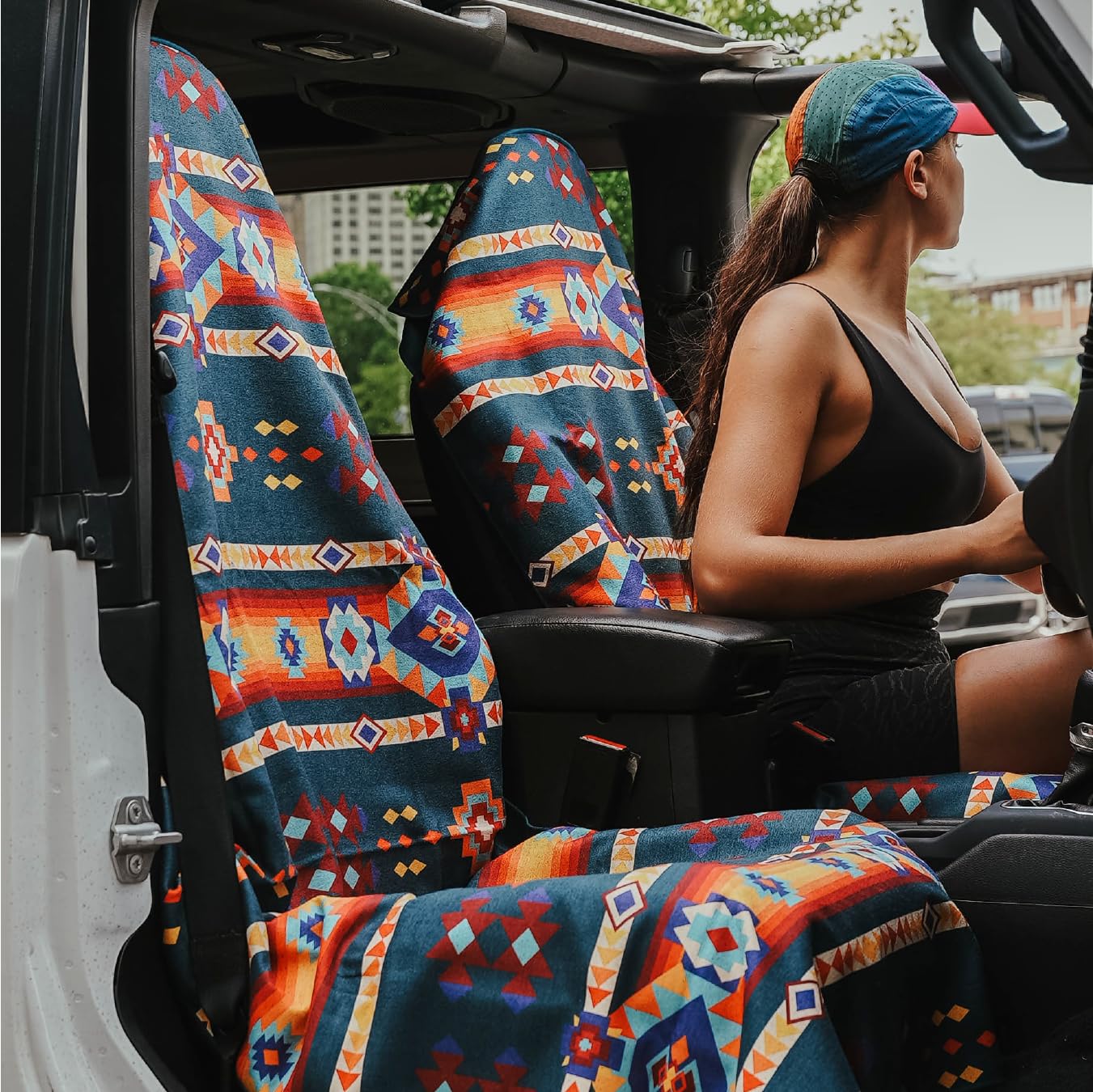 Sprints Athletic Running Towel, Full-Sized, Car Seat Cover - Performance Microfiber (Aztec Artisans & Chocolate Currency)