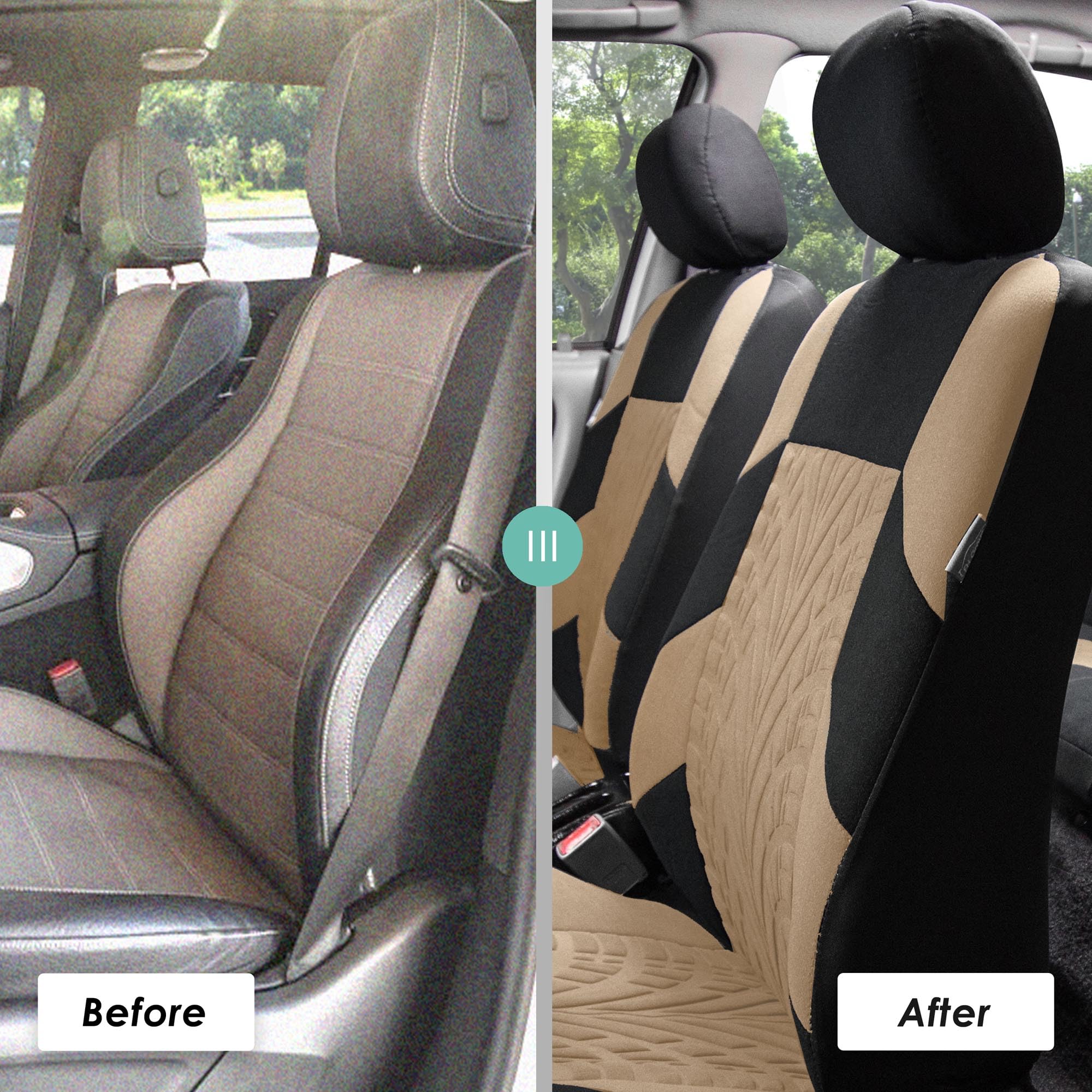 Fh Group Travel Master Seat Covers Front Set - Universal Fit For Cars Trucks And Suvs (Beige) Fb071102