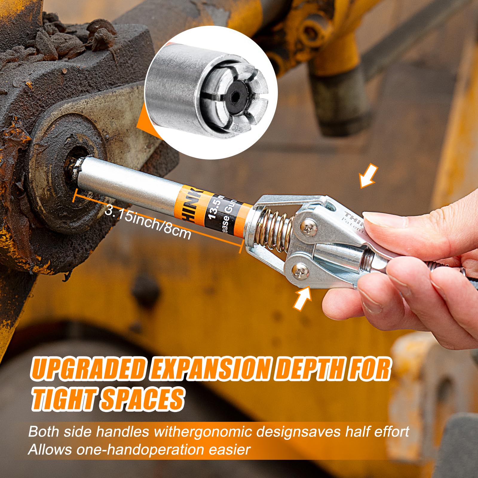 THINKWORK Grease Gun Coupler, Double Handle Extra Reach Upgrade, Strong Lock on Greases Gun Couplers, 12000 PSI Quick Release Gr