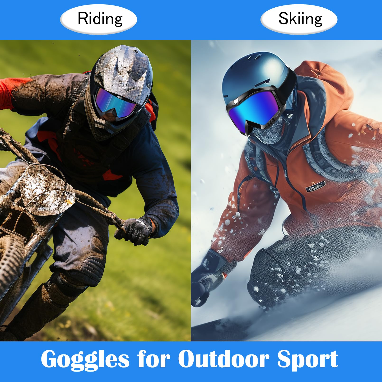 Lmavag Atv Goggles Dirt Bike Goggles 2-Pack Motorcycle Motocross Goggles Riding Racing Goggles Mx Helmet Goggles Windproof Glass