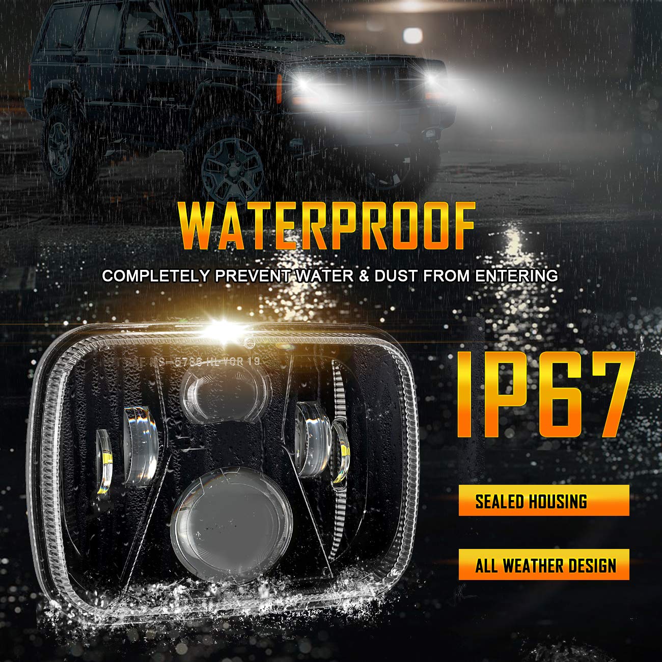 Auxbeam 5X7 7X6 Inch Led Headlights With High Low Beam Dot Approved H6054 6054 Led Rectangular Headlight For Jeep Wrangler Yj Ch