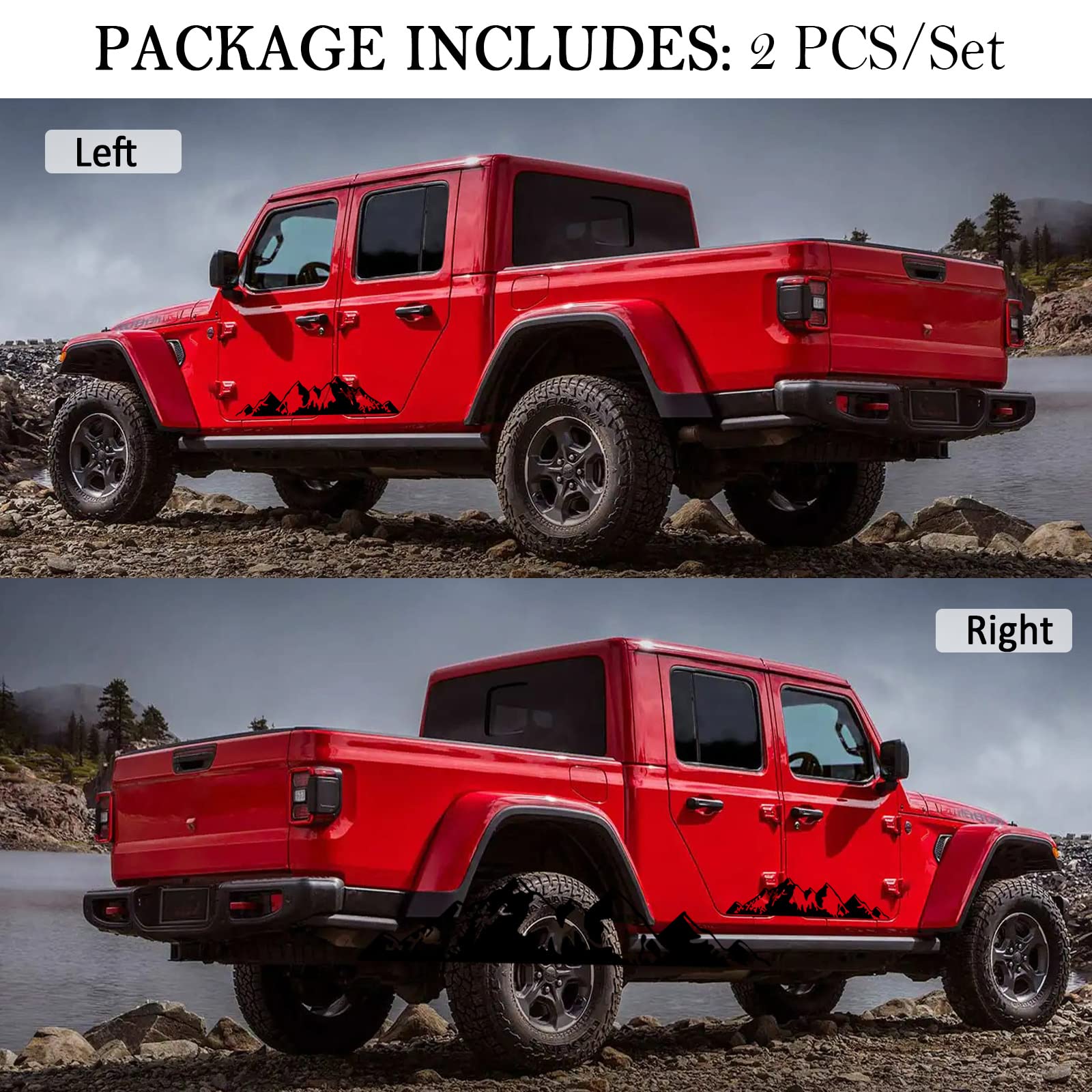 Practisol 1 Pairs Mountain Stickers For Car, Mountains Graphic Car Decals For Side Body Door Tailgate, Mountain Decal Vinyl Car Sticker For Pickup Truck Suv Rv Off-Road Vehicles (29.9X6.5 Inch, Black)