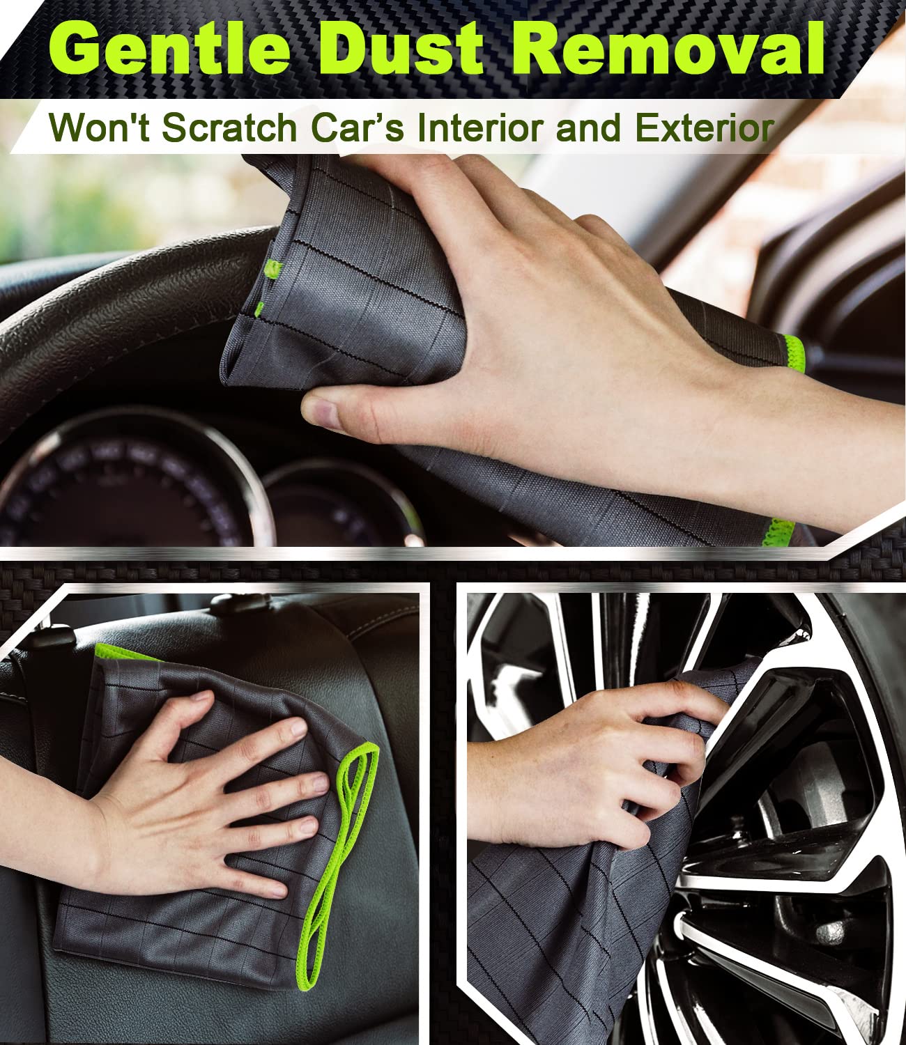 Airlab Carbon Microfiber Towels For Car Glass Window Polishing Cleaning Cloth Auto Detailing Lint Free Streak Free Drying Car Wash Large Towel, Pack Of 2, 20X16, 400Gsm