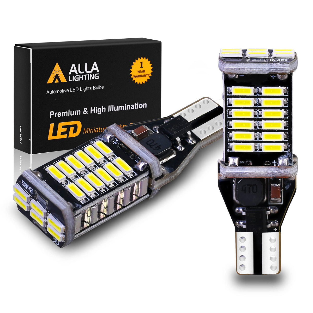 Alla Lighting 912 921 Led Bulbs For Back-Up Reverse Lights, 6000K Xenon White Can-Bus 4014 30-Smd T10 T15 906 W16W 921K 922, 360