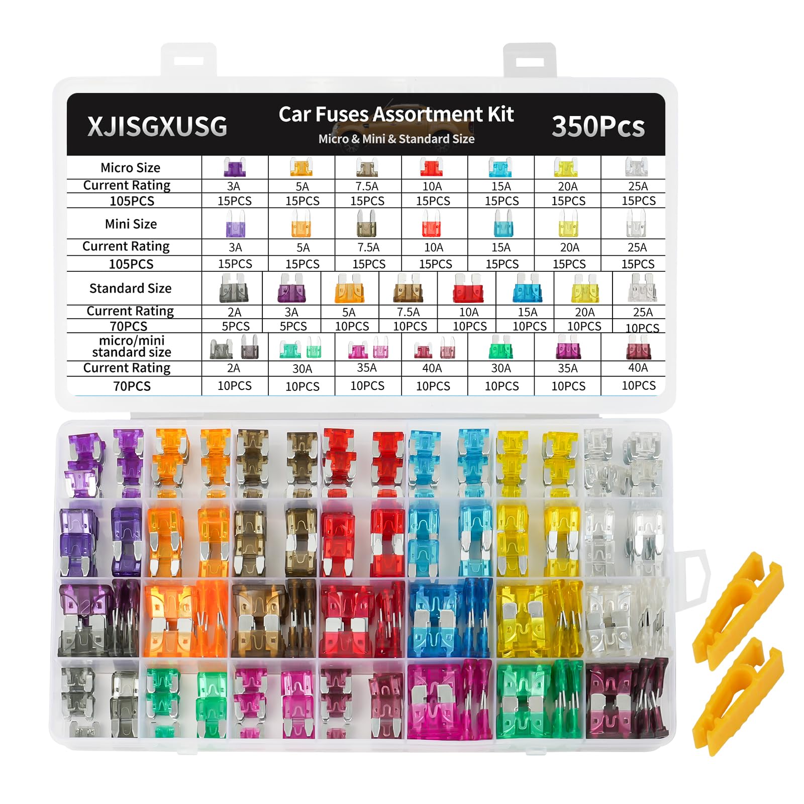 Xjlsgxusg 350 Pcs Fuses Kit Micro & Mini & Standard,(2A/3A/5A/7.5A/10A/15A/20A/25A/30A/35A/40A) (With Puller Tool) For Car, Mari
