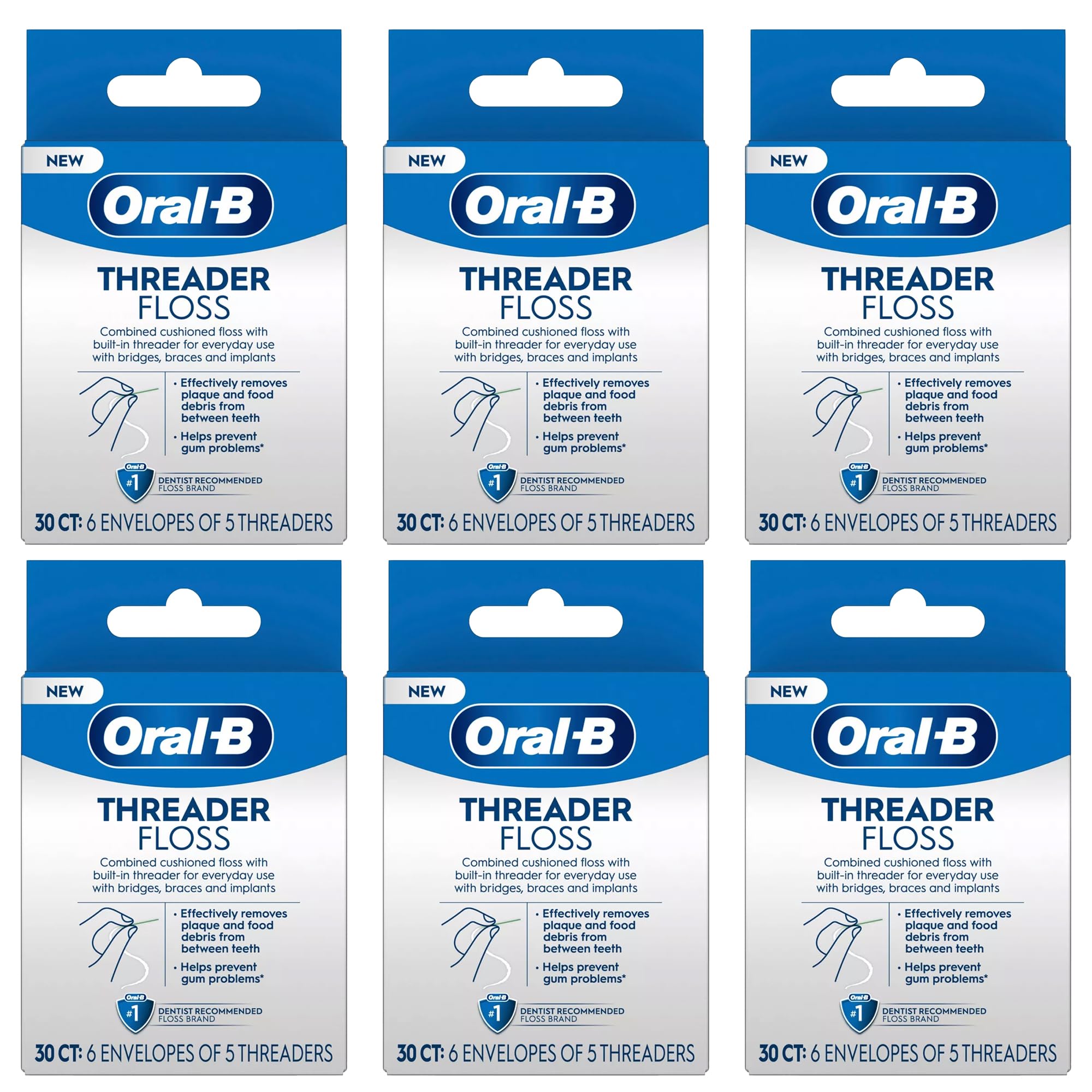 Oral-B Glide Threader Floss  30-Count (Pack of 6)-New