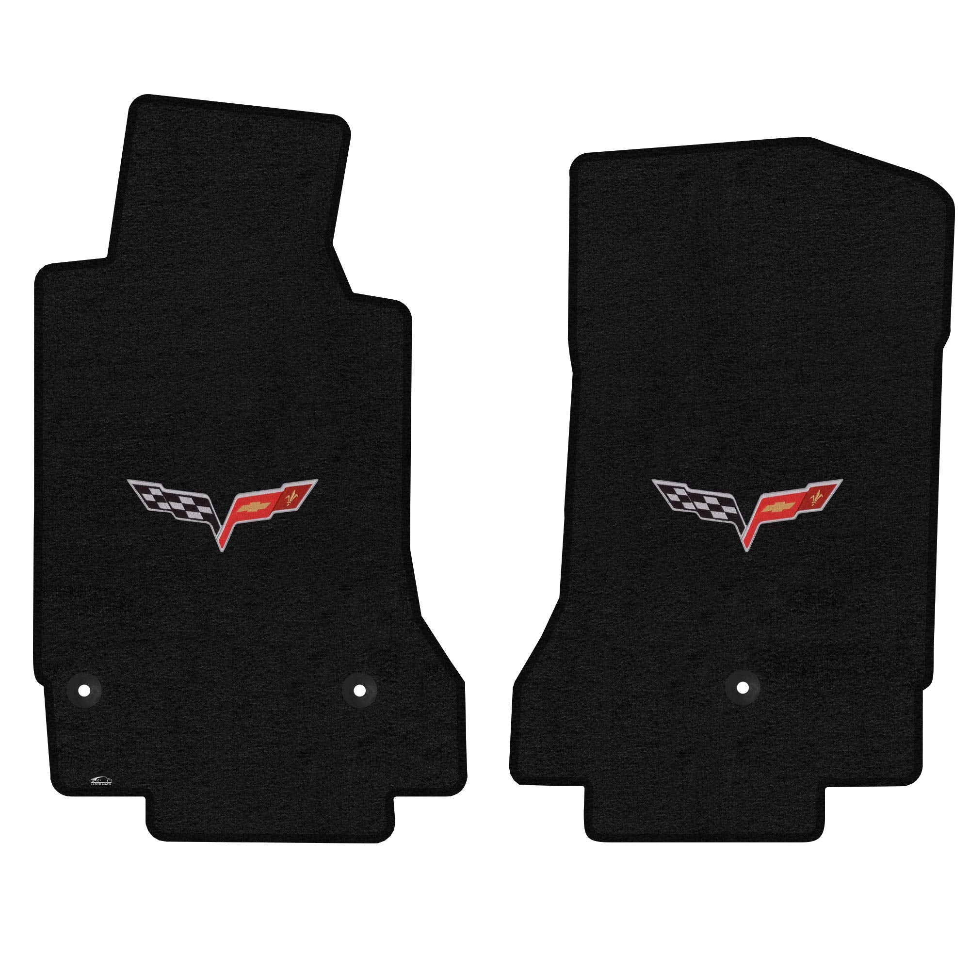 Lloyd Mats Custom-Fit Carpeted Floor Mats Premium Luxury Car Floor Liners For C6 Corvette Mats 2005-2007 (Charcoal, Front Mats - Flag)