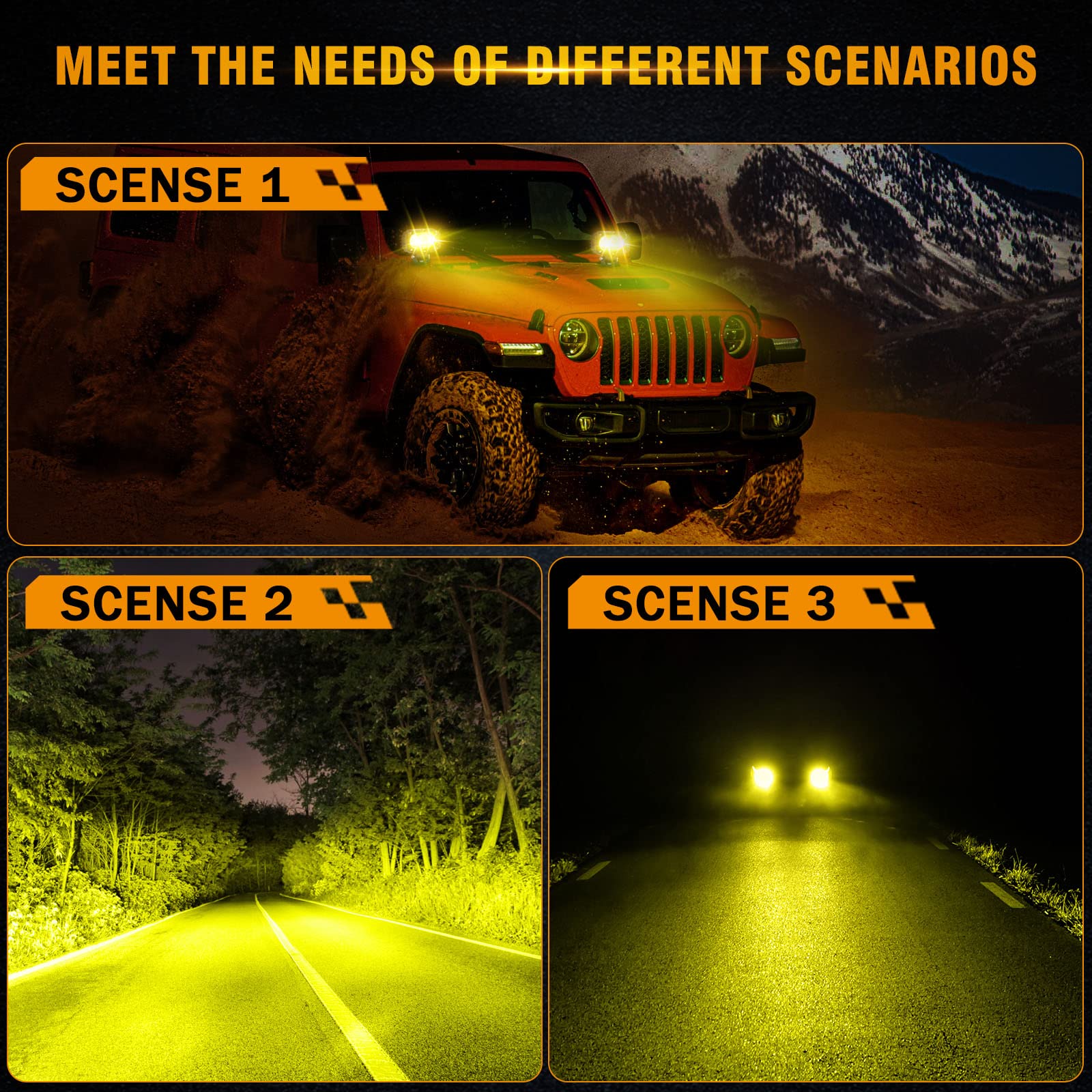 Auxbeam Led Amber Fog Light, 4Inch 60W Led Amber Driving Offroad Lights Super Bright Amber Light Pod With Wiring Harness Kit Yel