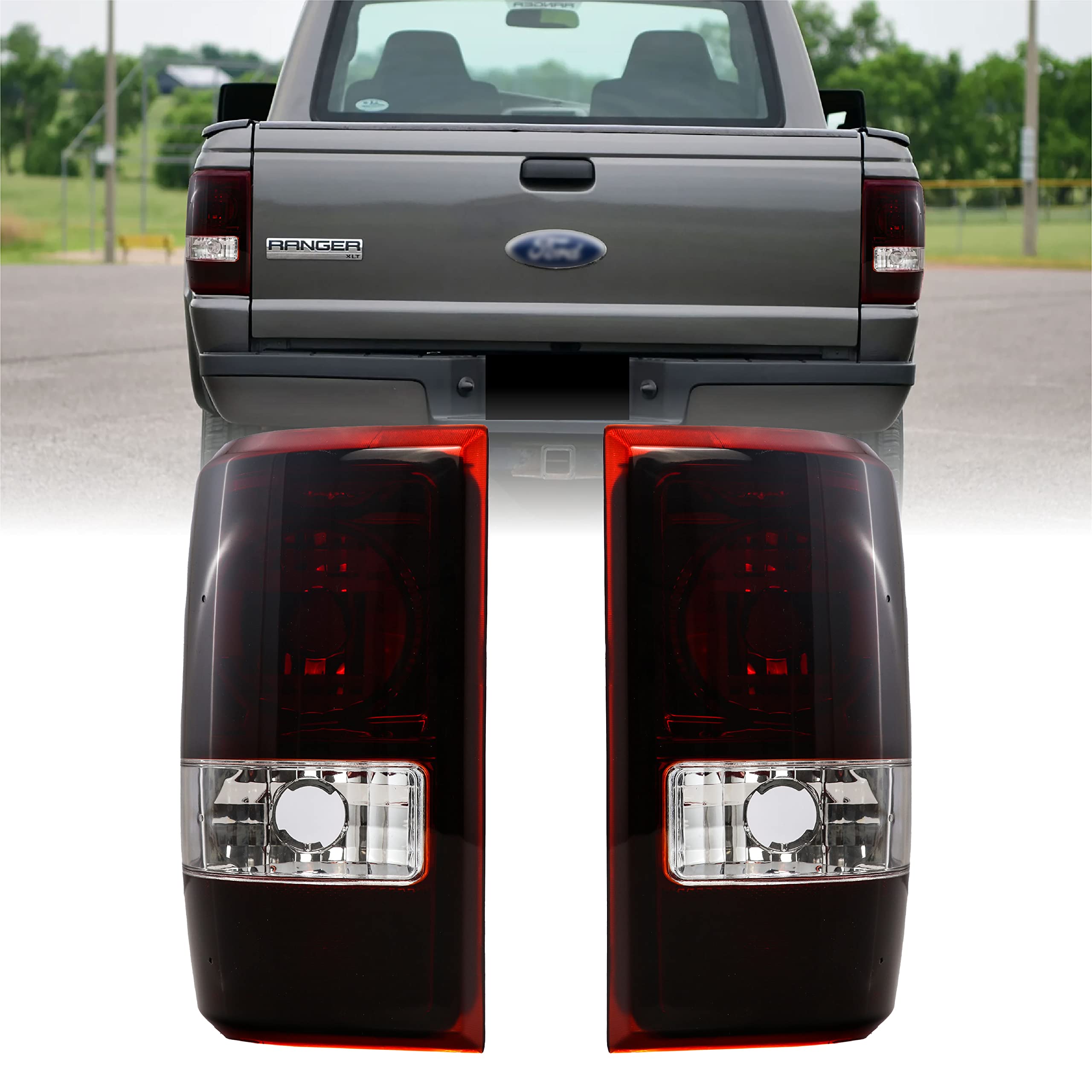 Usr Depo 01-11 Ranger Dark Cherry Red Clear Rear Tail Lights (Left + Right) Compatible With 2001-2011 Ford Ranger (Dark Cherry Red Lens, Plug And Play, 2 Pc Set)