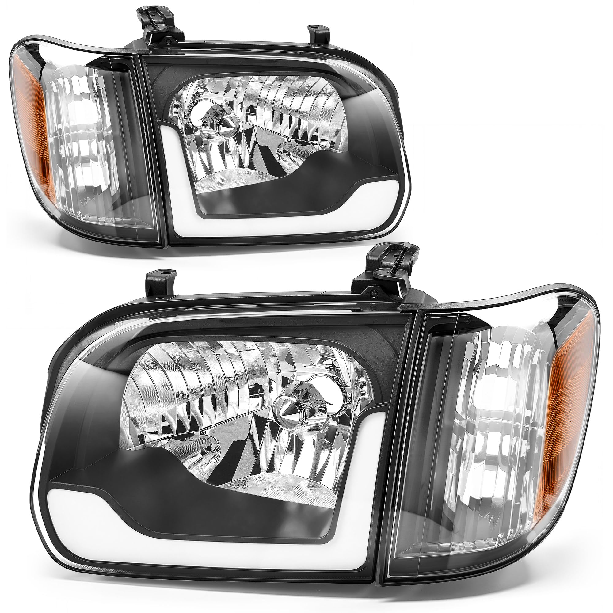 AUTOSAVER88 LED DRL Headlight Assembly Compatible with 2005 2006 Toyota Tundra Double/Crew Cab and 2005-2007 Sequoia Headlamp Re