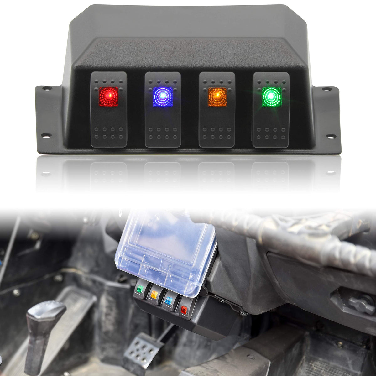 SAUTVS Switch Panel for Polaris RZR XP 1000 14-18, Under Dash Switch Case with 4 Rocker Switches for Polaris RZR XP 1000 2014-20