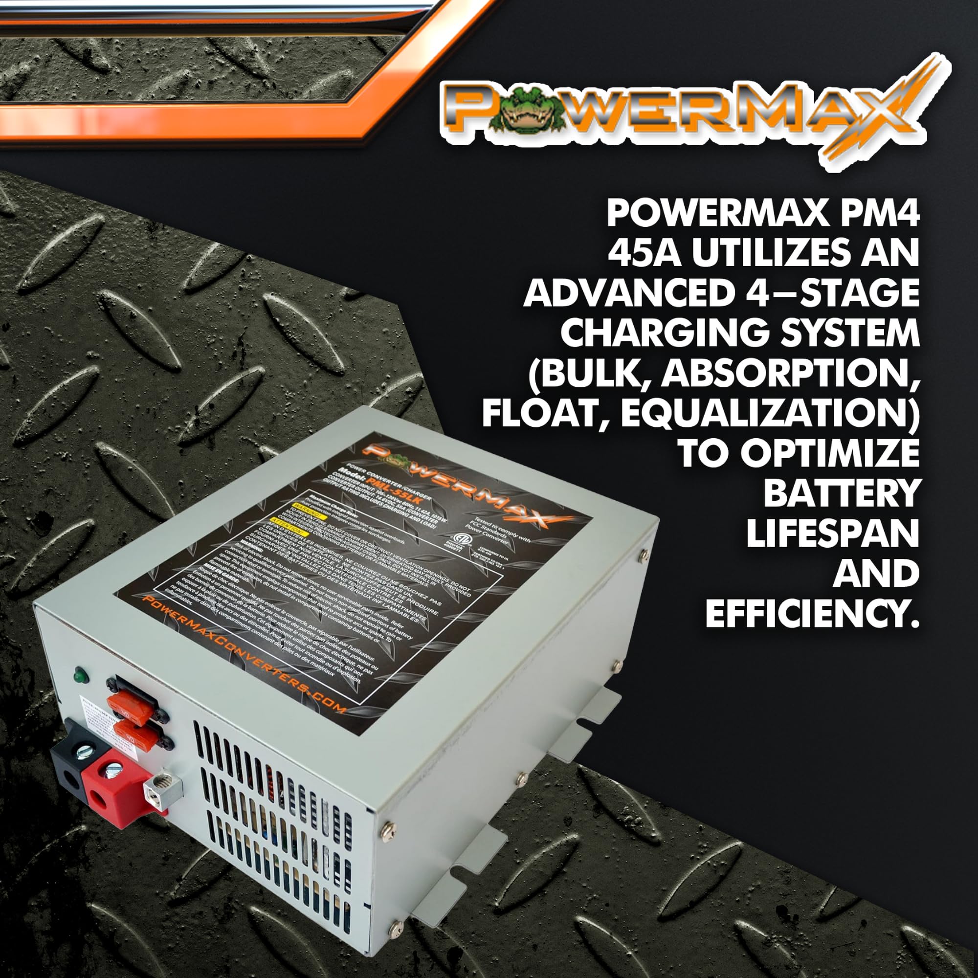 Powermax Rv Converter | 45 Amp | 12V Power Converter With Built-In 4 Stage Smart Battery Charger | 110Vac To 12Vdc | Lithium Com