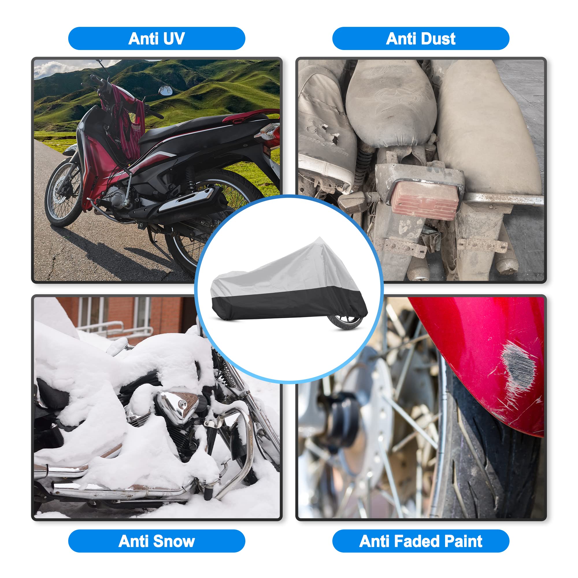 Uxcell Motorcycle Cover Full Cover Rain Cover Waterproof Dust Protector For Honda Cb Cbr Cr Crf Cruiser Scooter Tour Bikes 190T