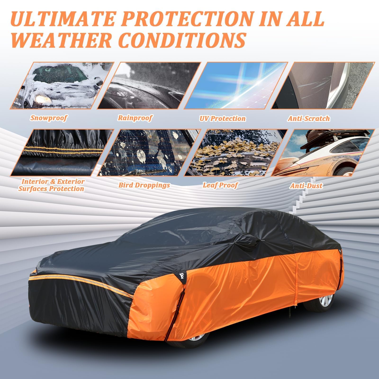 Waterproof Car Cover For Automobiles, All Weather Full Exterior Covers Fit For Toyota Camry Chevrolet Malibu Honda Accord, Unive