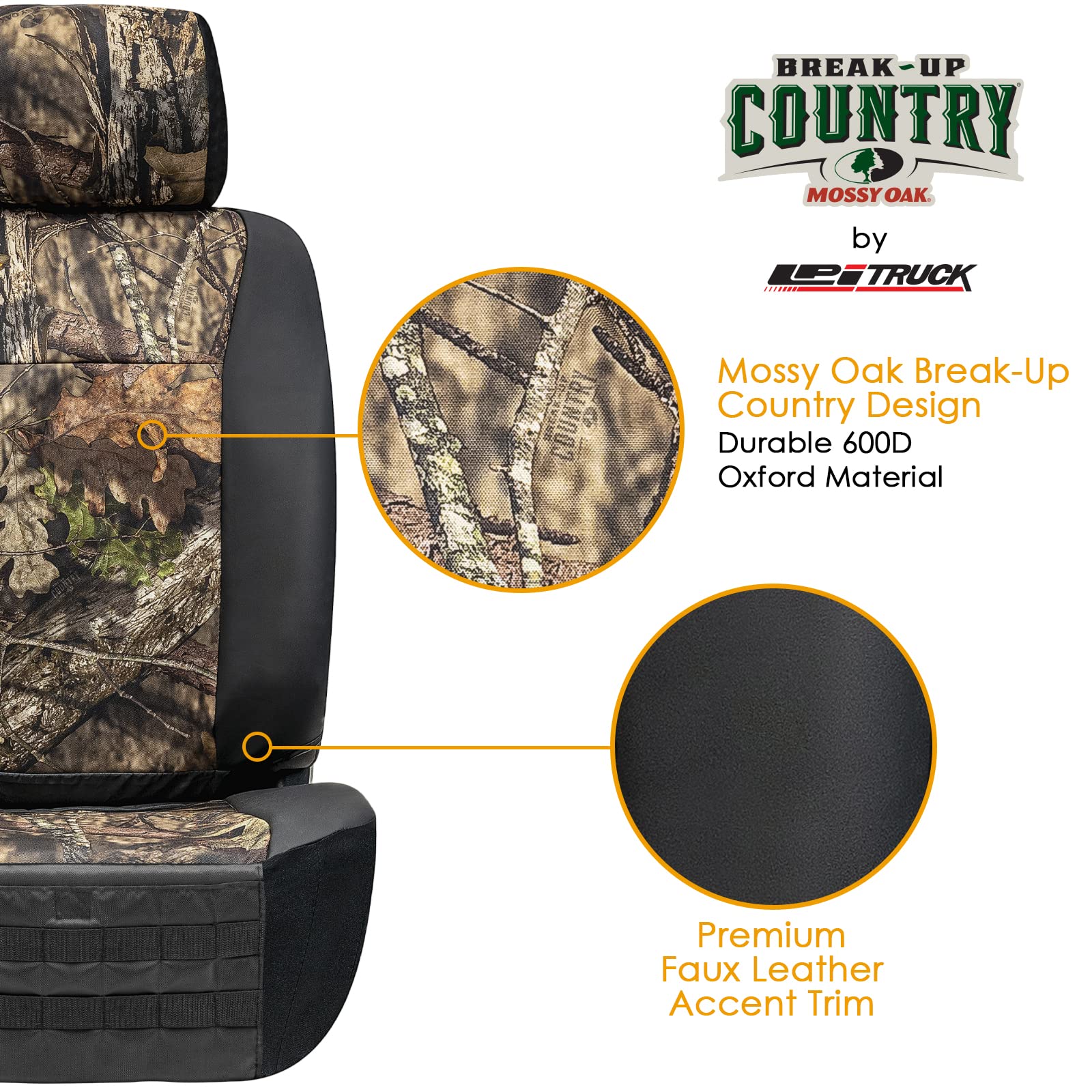 Lpi Truck Mossy Oak Heavy Duty Seat Covers For Front Seats; Fits Full-Size Suv Or Truck; Includes Front And Rear Storage Pockets