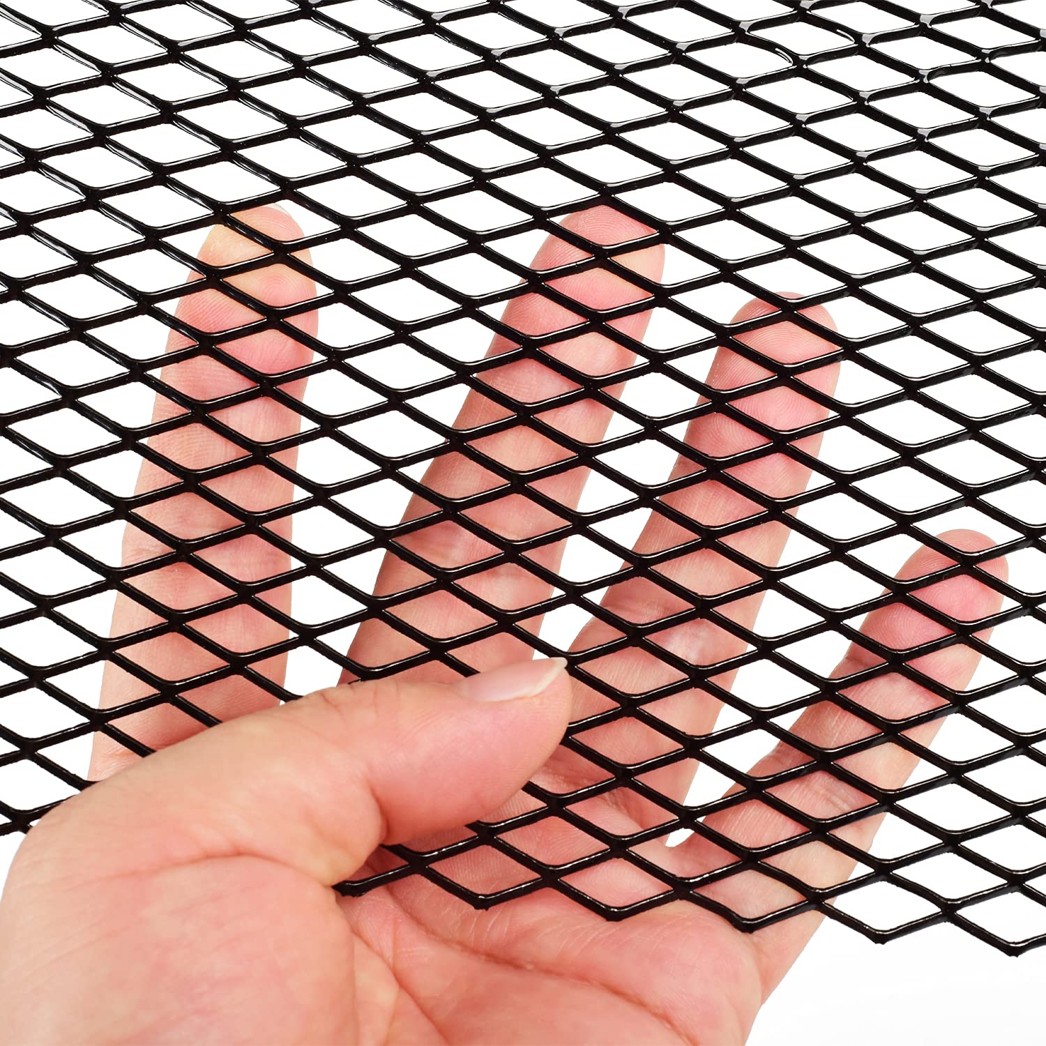 Aggauto Universal 40''X13'' Car Grill Mesh - 100X33Cm Aluminum Alloy Automotive Grille Insert Bumper 10X20Mm Rhombic Hole, One O