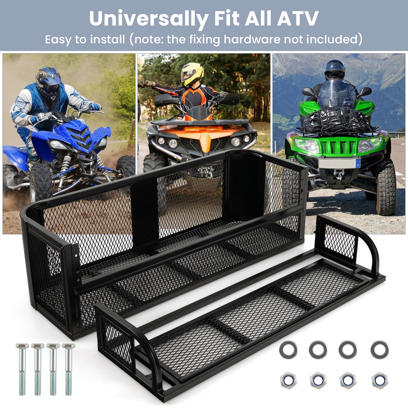 Ironmax Atv Rear Drop Cargo Basket, Heavy Duty Steel Luggage Storage Carrier Box W/ 12.5’’ Protective Rail, Easy To Install, Atv/Utv Cargo Rack Accessories, 41’’L X 26.5’’W X 12.5’’H