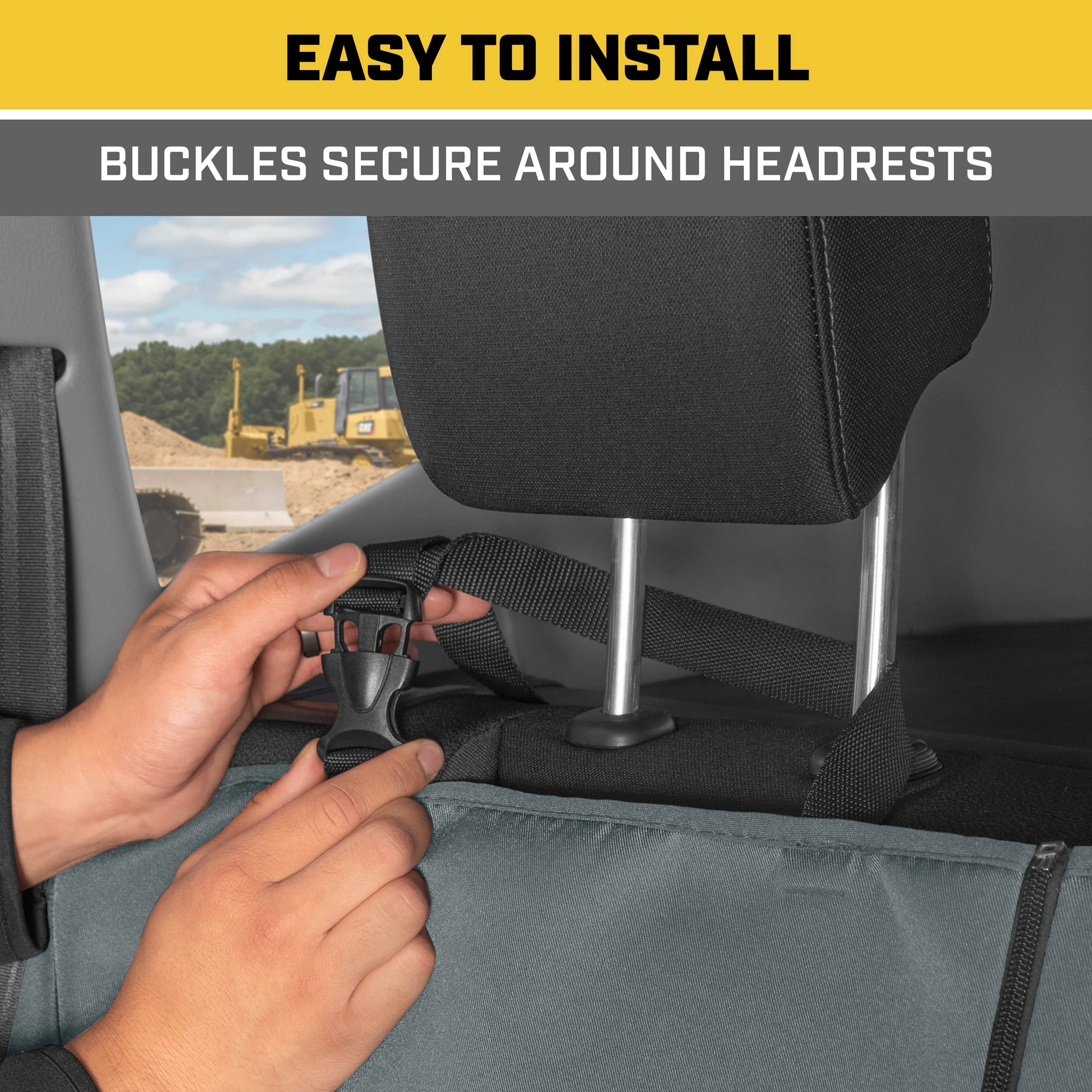 Cat Flexfit Back Seat Cover For Cars Trucks Suv, Zipper Split Rear Bench Protector With Durable Canvas Material, Interior Cover