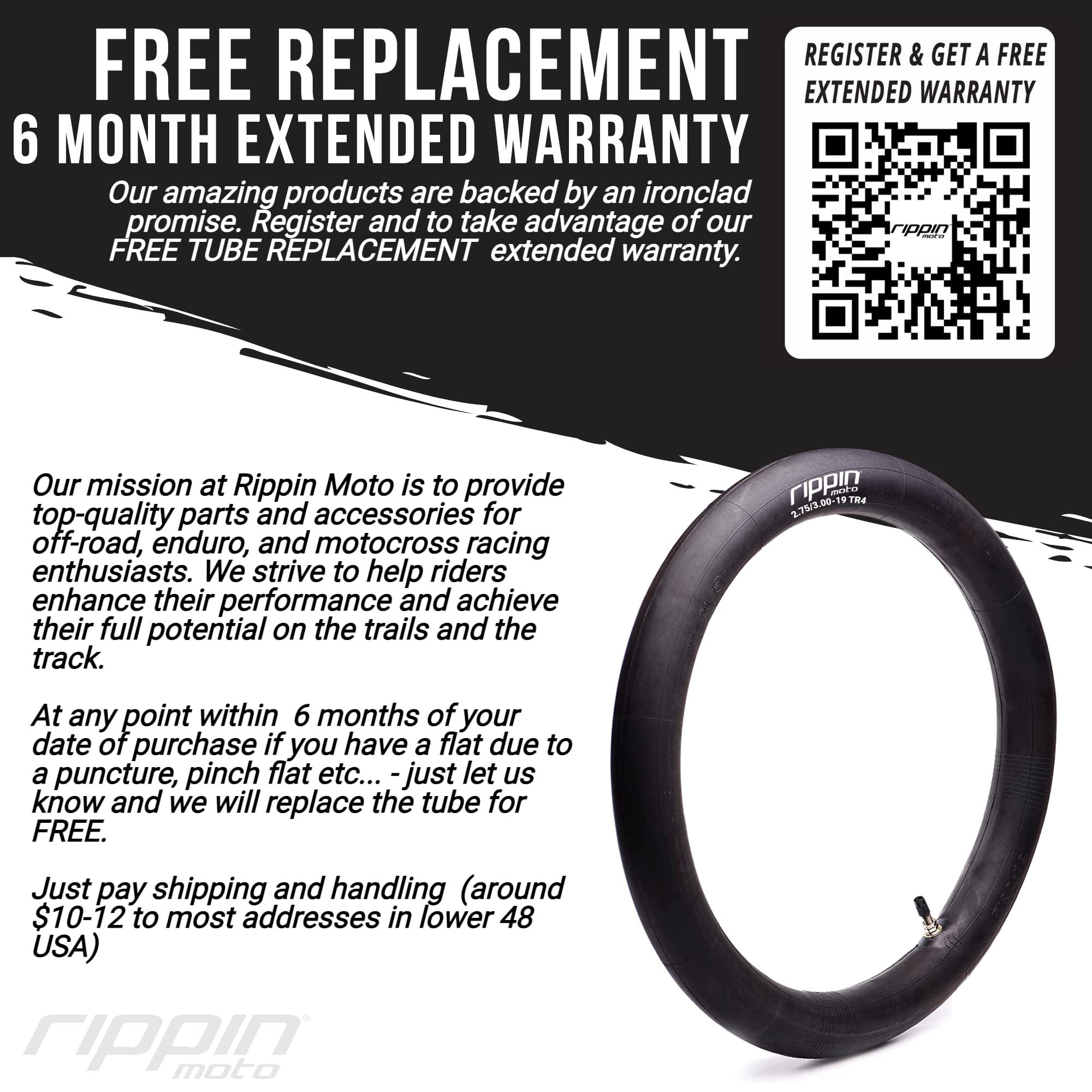 Rippin Moto 2.75/3.00-19 Heavy Duty Inner Tube (70/100-19) 2.5mm Thick - TR4 Valve - Fits Most 3.0-19 Motocross Tires, Surron Li