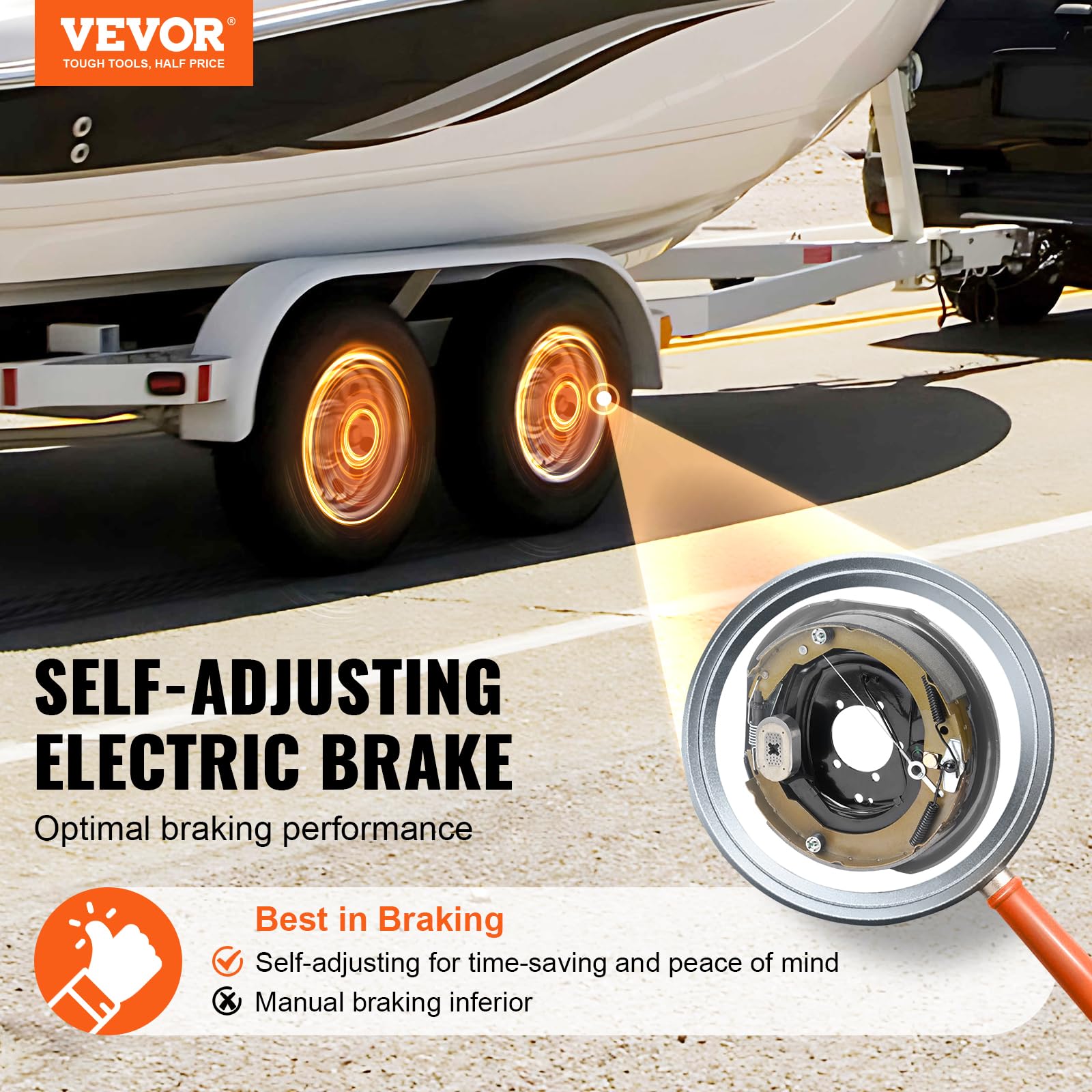 Vevor Electric Trailer Brake Assembly, 12' X 2', 2 Pairs Self-Adjusting Electric Brakes Kit For 7000 Lbs Axle, 5-Hole Mounting, Backing Plates For Braking System Part Replacement (2 Right + 2 Left)
