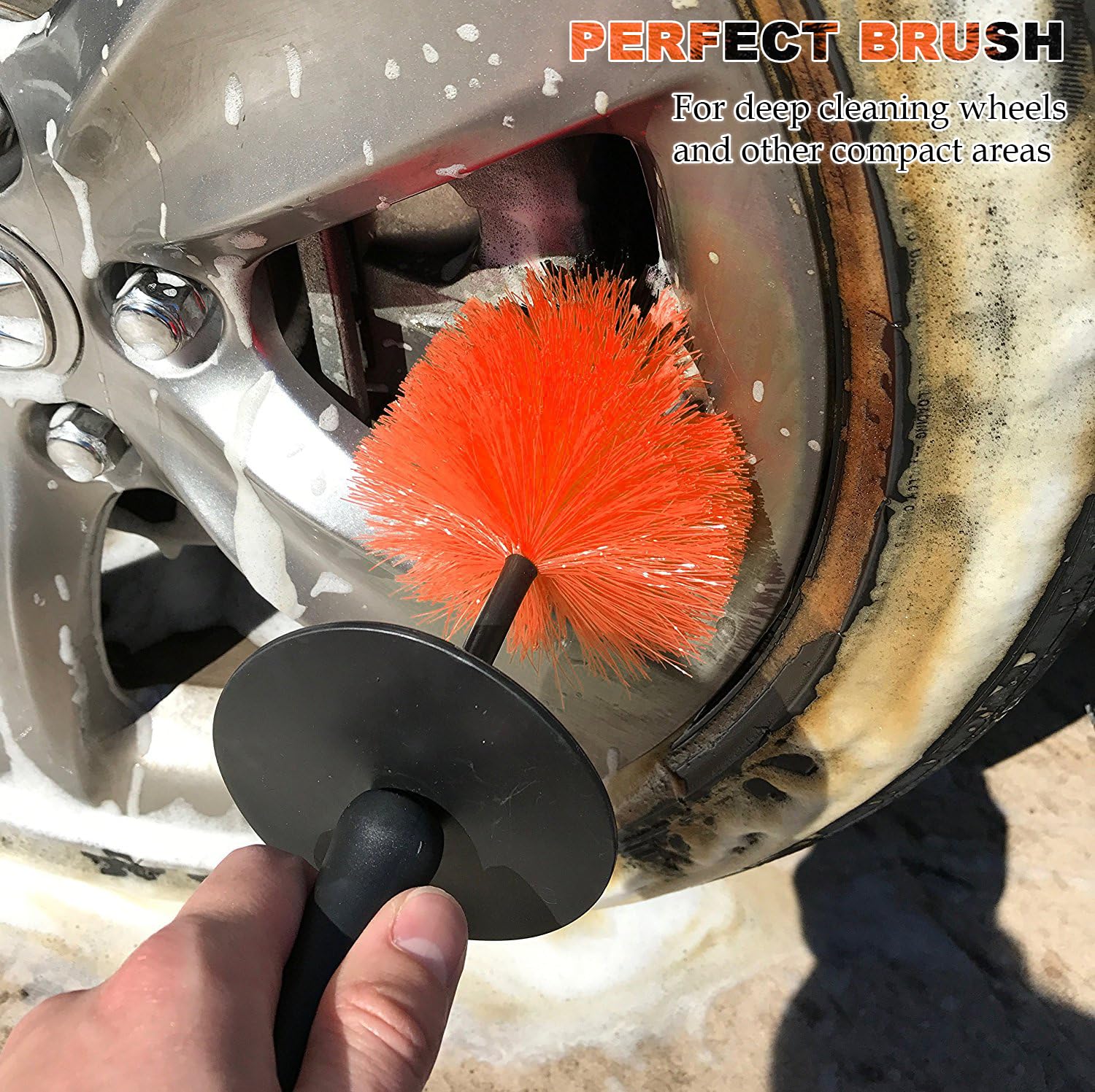 Takavu Master Wheel & Tire Brush, Easy Reach Wheel And Rim Detailing Brush Long Soft Bristle, Car Tire Brush, Wheel Scrub Brush,