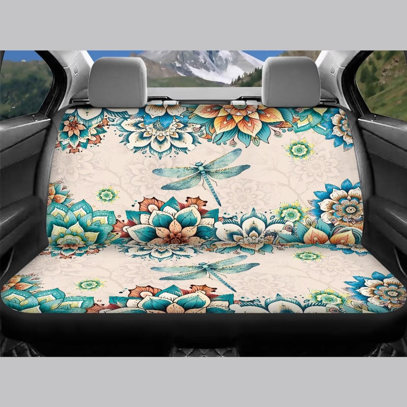 KEIAHUAN Boho Mandala Dragonfly Car Seat Cover for Women Universal Non-Slip Car Seat Protector Front/Rear Seat Cover Fits for Tr