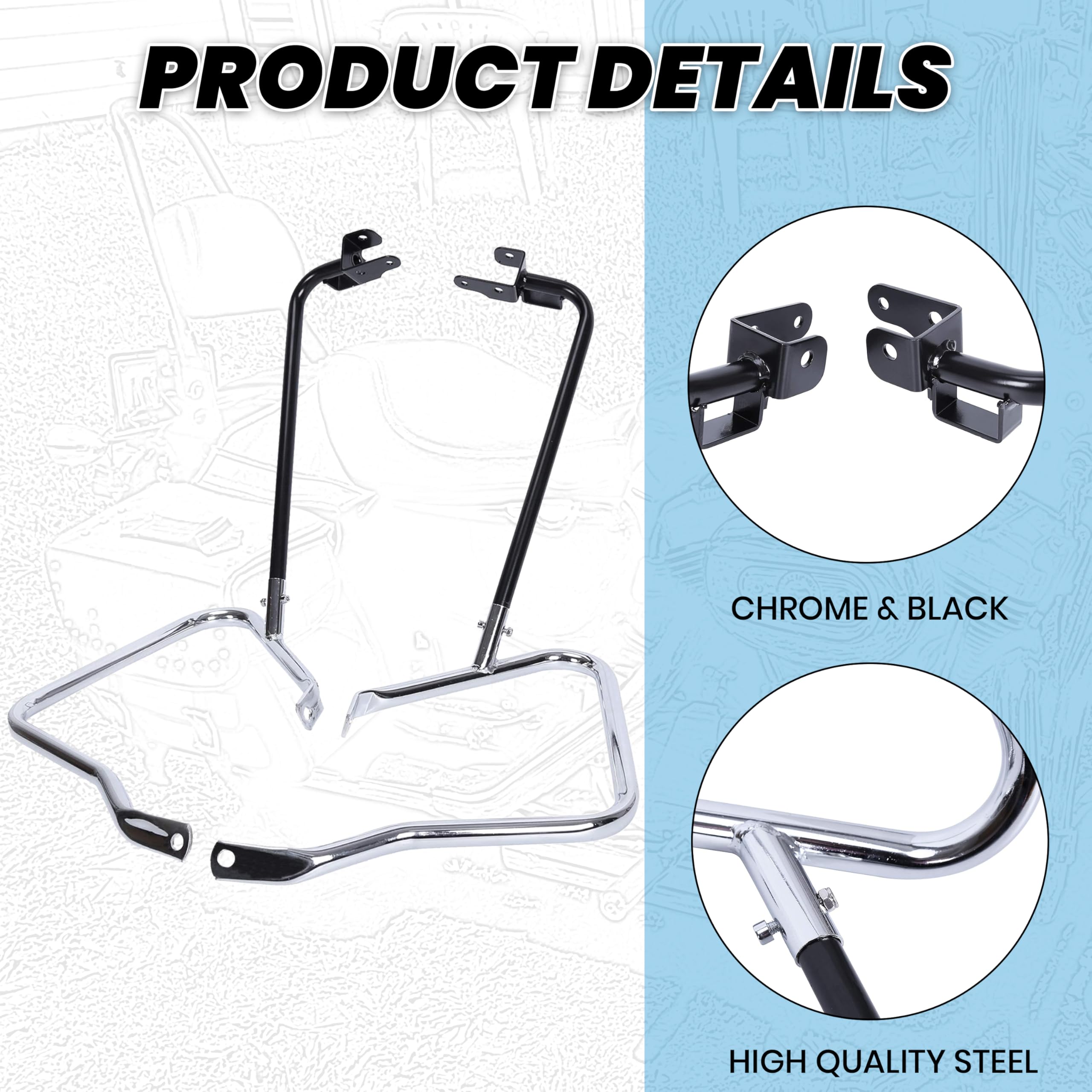 ECOTRIC Saddlebag Bracket Guard Bars Compatible with 2014-2024 Harley Davidson Touring Street Road Glide FLH Saddle Bags Guard Support Bar Mount Chrome & Black