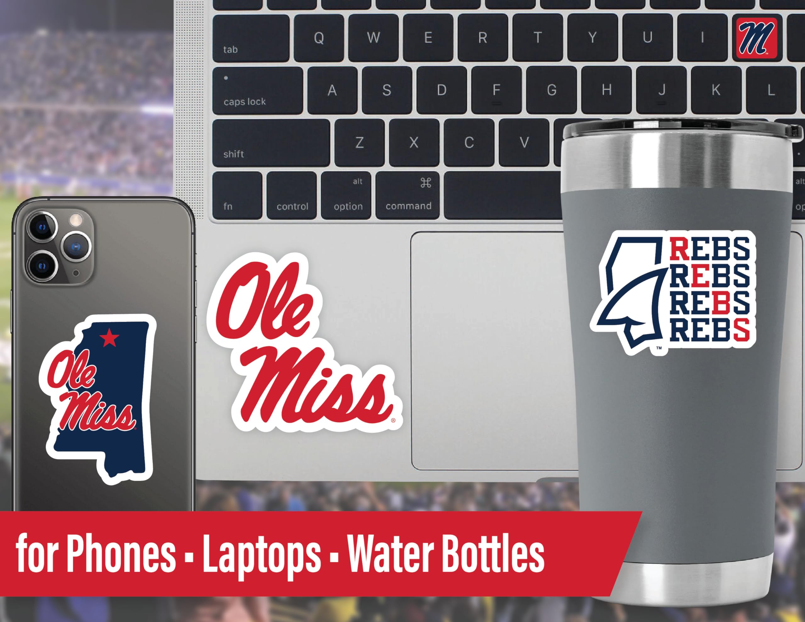 Ole Miss Stickers (14 Piece) Ole Miss Rebels Gifts For Men Football Fans For Car Laptop Water Bottle + 2 Large Mississippi Car D