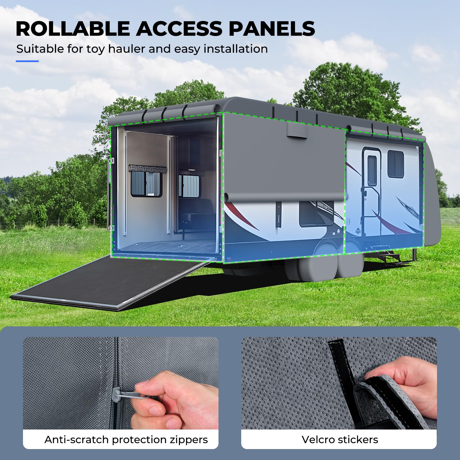 RVMasking RV Cover for Travel Trailers 18-20ft, Waterproof 7-Layer Nonwoven Fabric, Dark Gray with Tire & Tongue Jack Covers