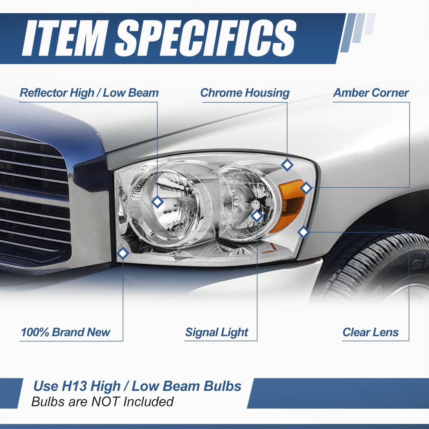 Auto Dynasty Headlights Assembly Compatible With 2006 2007 2008 2009 Dodge Ram 1500 2500 3500, Driver And Passenger Side Halogen