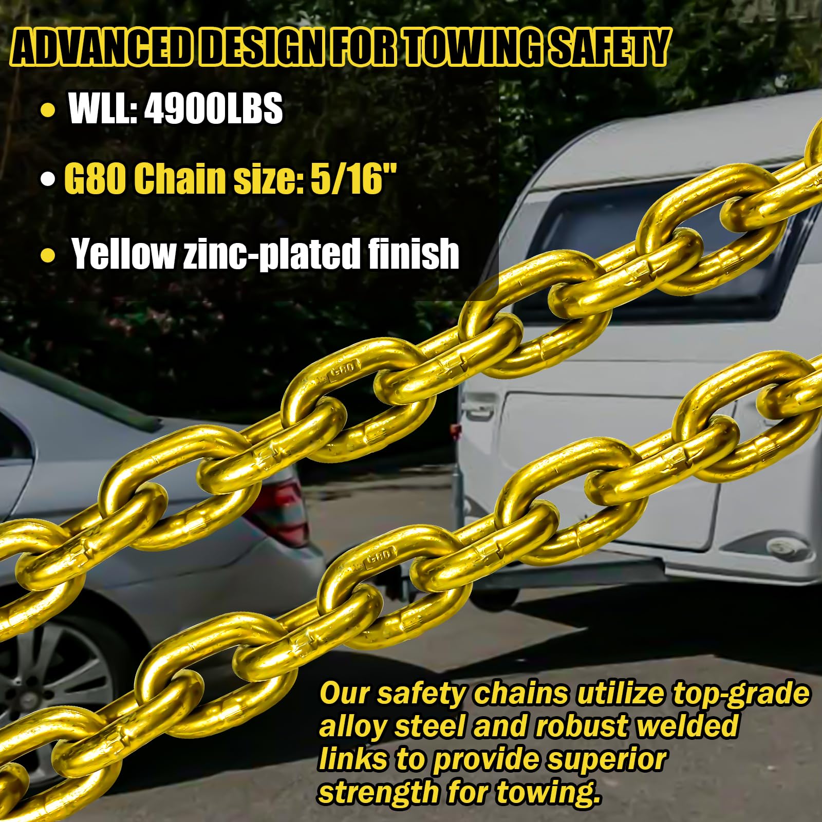 Fithoist G80 Trailer Safety Chain 36 Inch | Tow Chain With 5/16'' Clevis Snap Hook & Retainer | 2-Pack Heavy Duty Wll 21,000 Lbs
