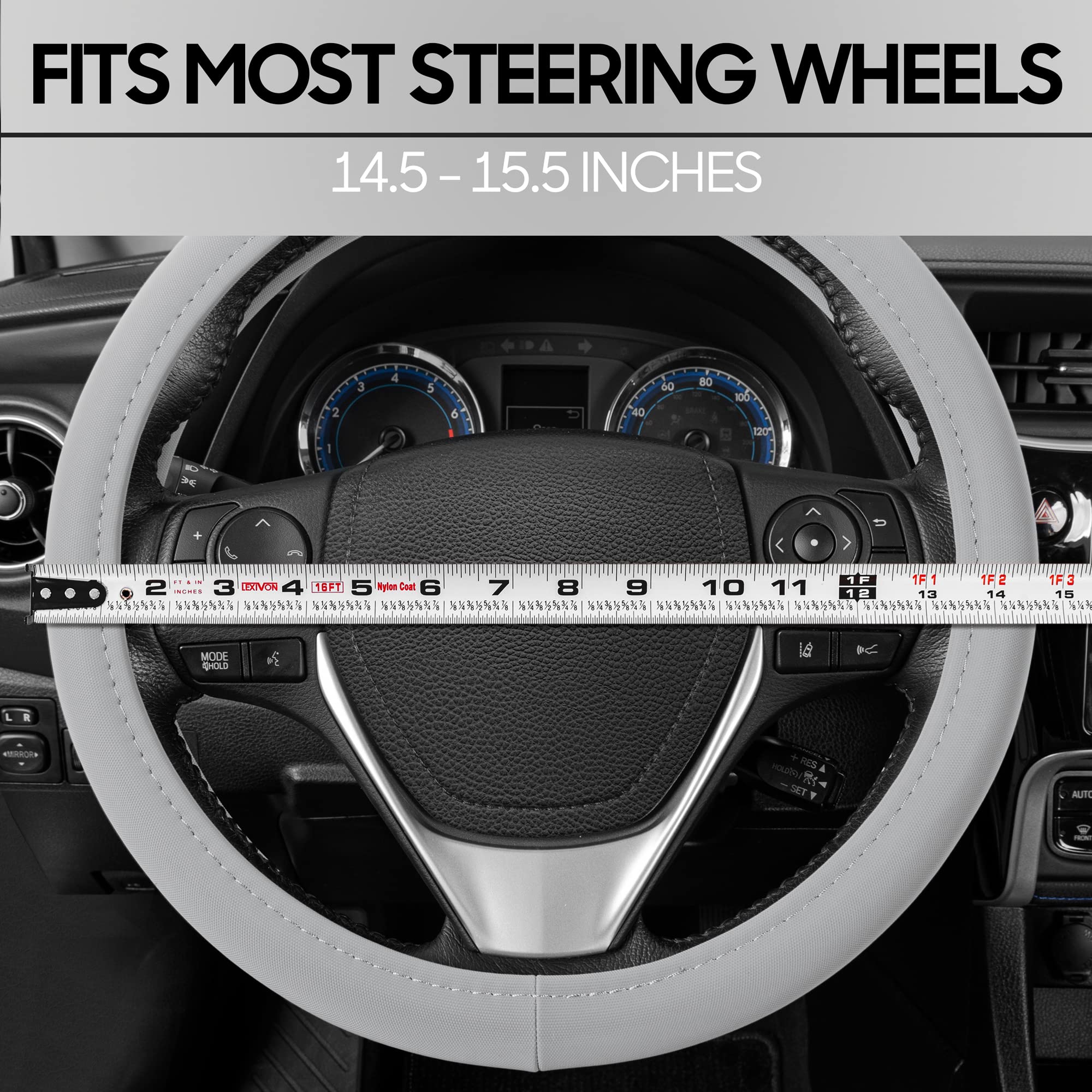 Bdk Ultra Soft Gray Steering Wheel Cover, Unisex Car Accessories Non-Slip Comfy Soft Grip Faux Leather Auto Steering Wheel Cover