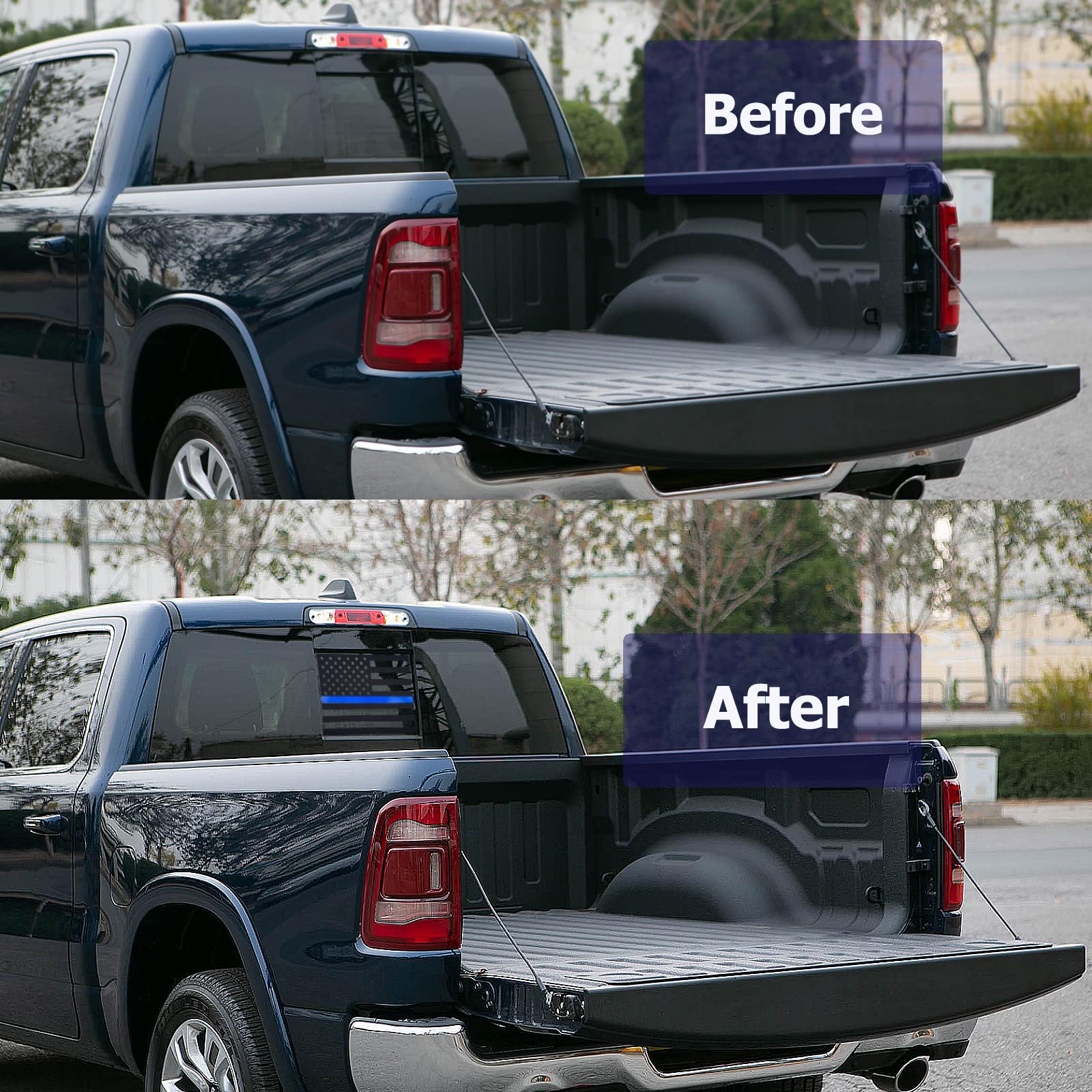 Alicatong Fits Chevy Silverado And Gmc Sierra 2004-2016 2017 2018 Rear Back Middle Window American Usa Flag Vinyl Decal Matte Bl