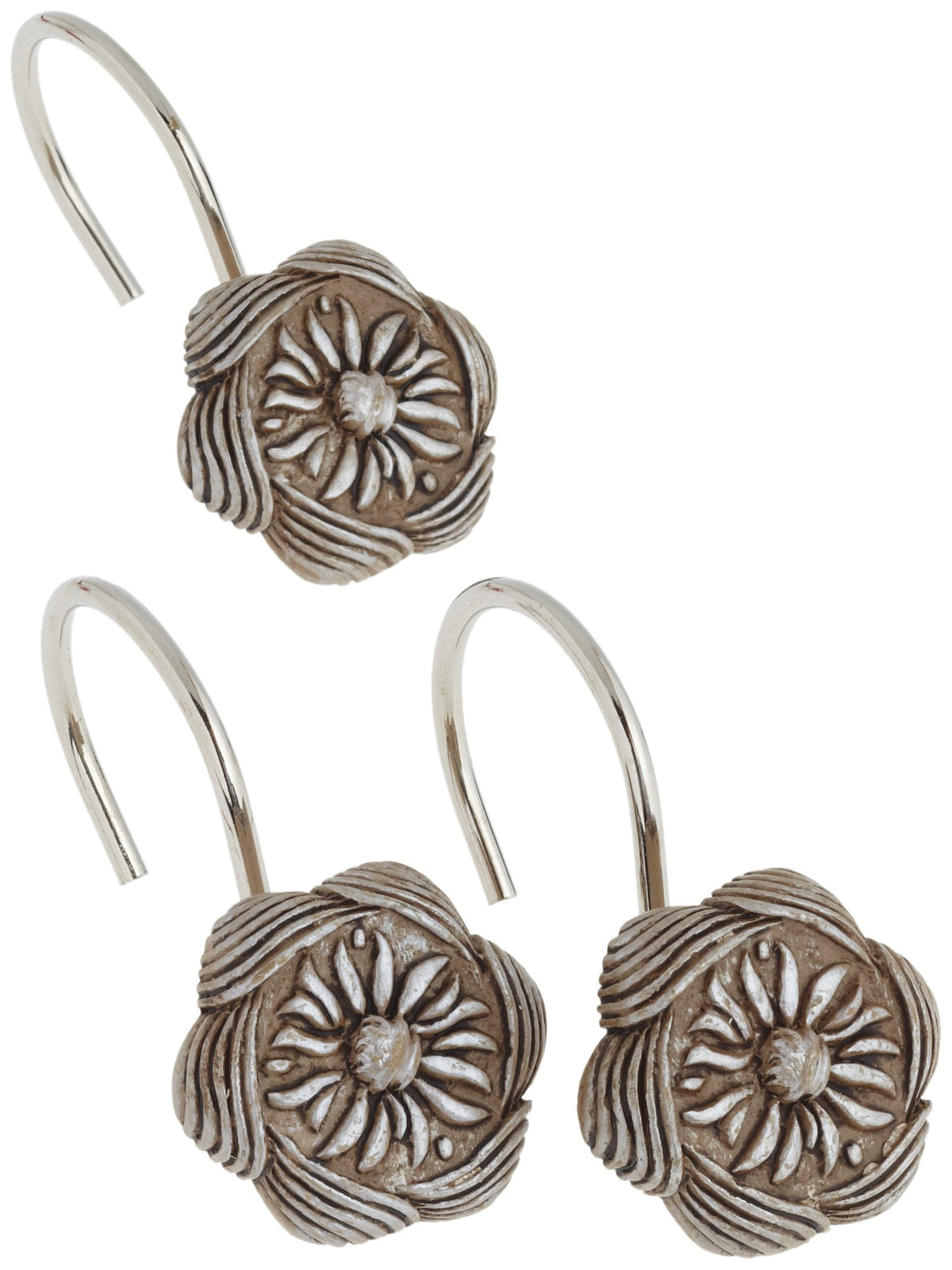 Carnation Home Fashions Php-Au/03 Auburn Resin Shower Curtain Hooks In Silver, Set Of 12
