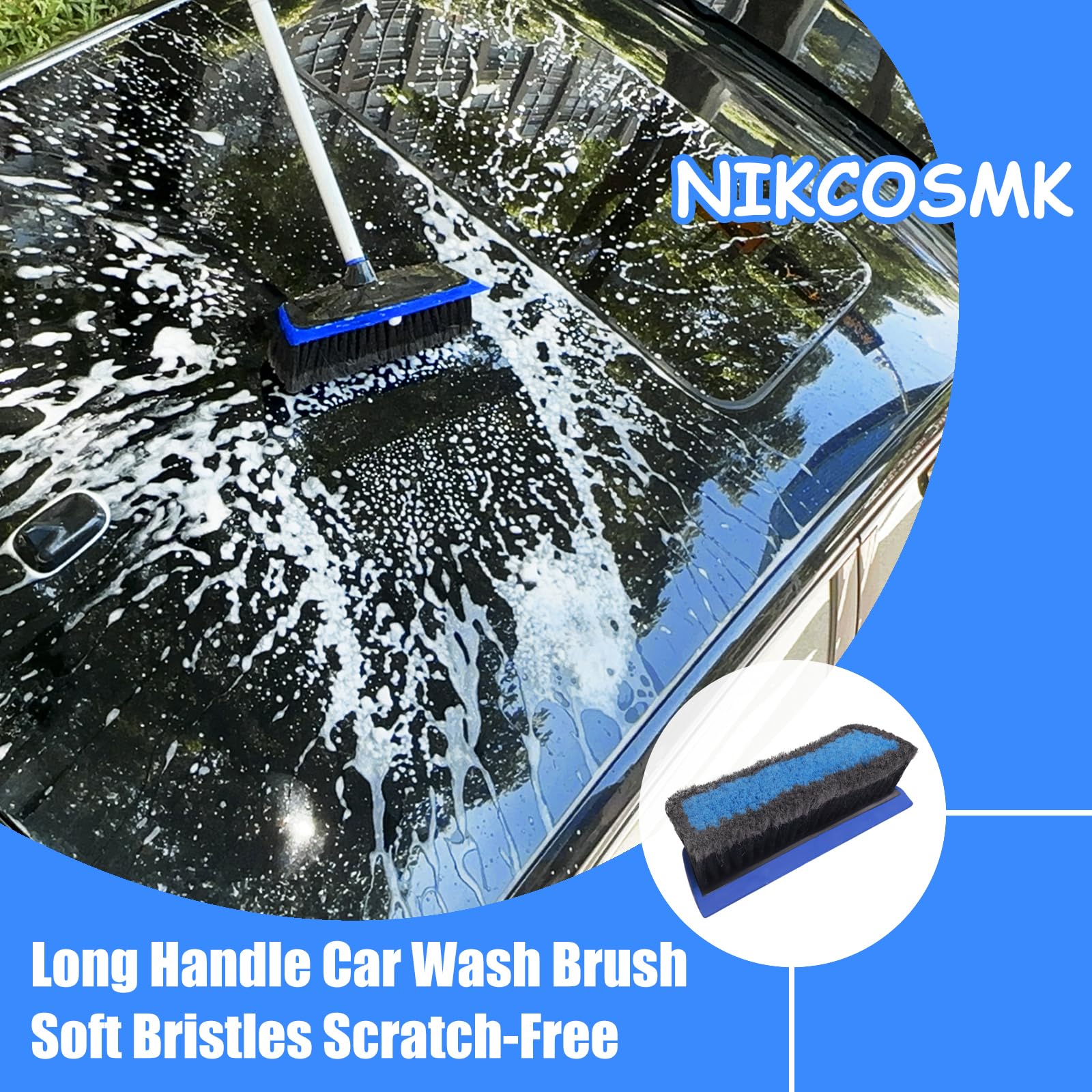 Nikcosmk 62'' Car Wash Brush With Long Handle, Car Wash Kit With Tire Brush, Tower, Window Squeegee, Chenille Microfiber Car Was