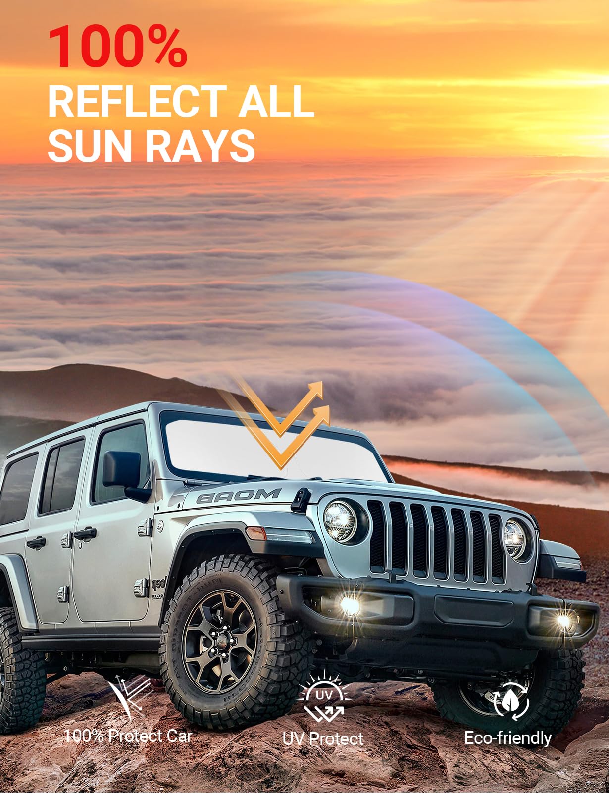 Proadsy 2025 Upgrade Front Windshield Sun Shade Foldable Sunshade Protector Custom Fit 2018-2024 2025 Jeep Wrangler Jl Jlu & Gladiator Jt Accessories