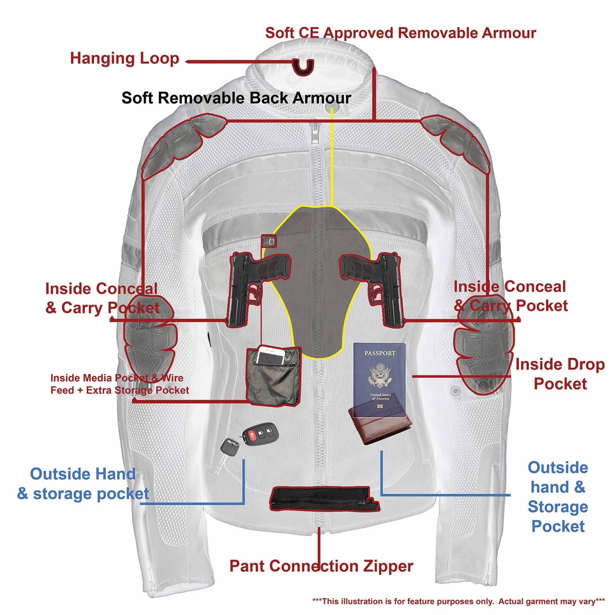 Milwaukee Leather Mpl2775 Black Armored Textile Motorcycle Jacket For Women - All Season Jacket W/Removable Liner - X-Large