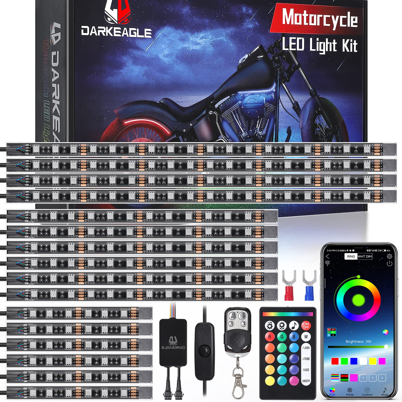 Ld Darkeagle 16Pcs Brights Motorcycle Rgb Led Light Kits With Brake Turn Signal,Underglow Lights With App/Rf Remote Dual Zone,Mu