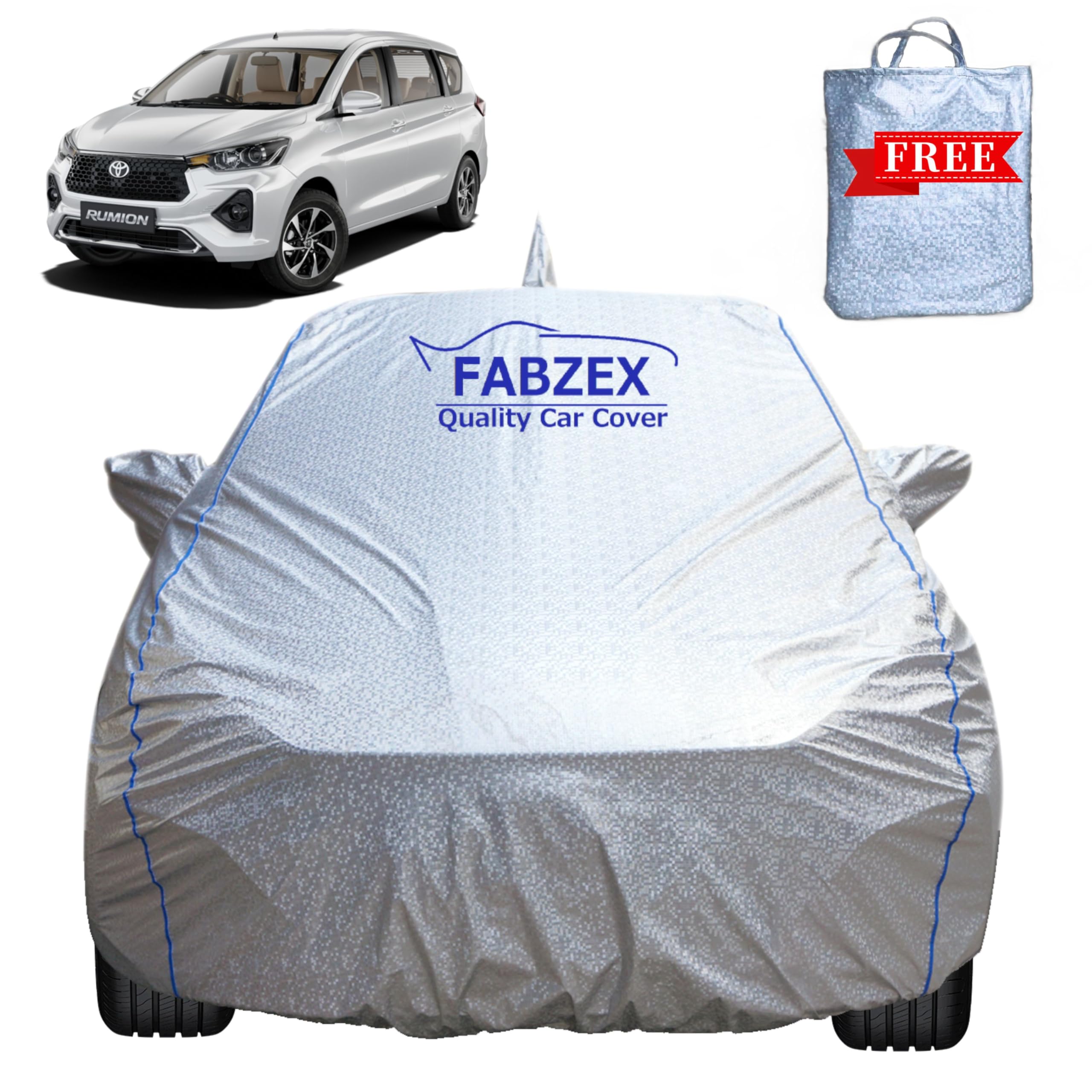 FABZEX Waterproof Car Body Cover Compatible for Toyota Rumion (All Models) with Mirror and Antenna Pocket,Triple Stitched,Bottom