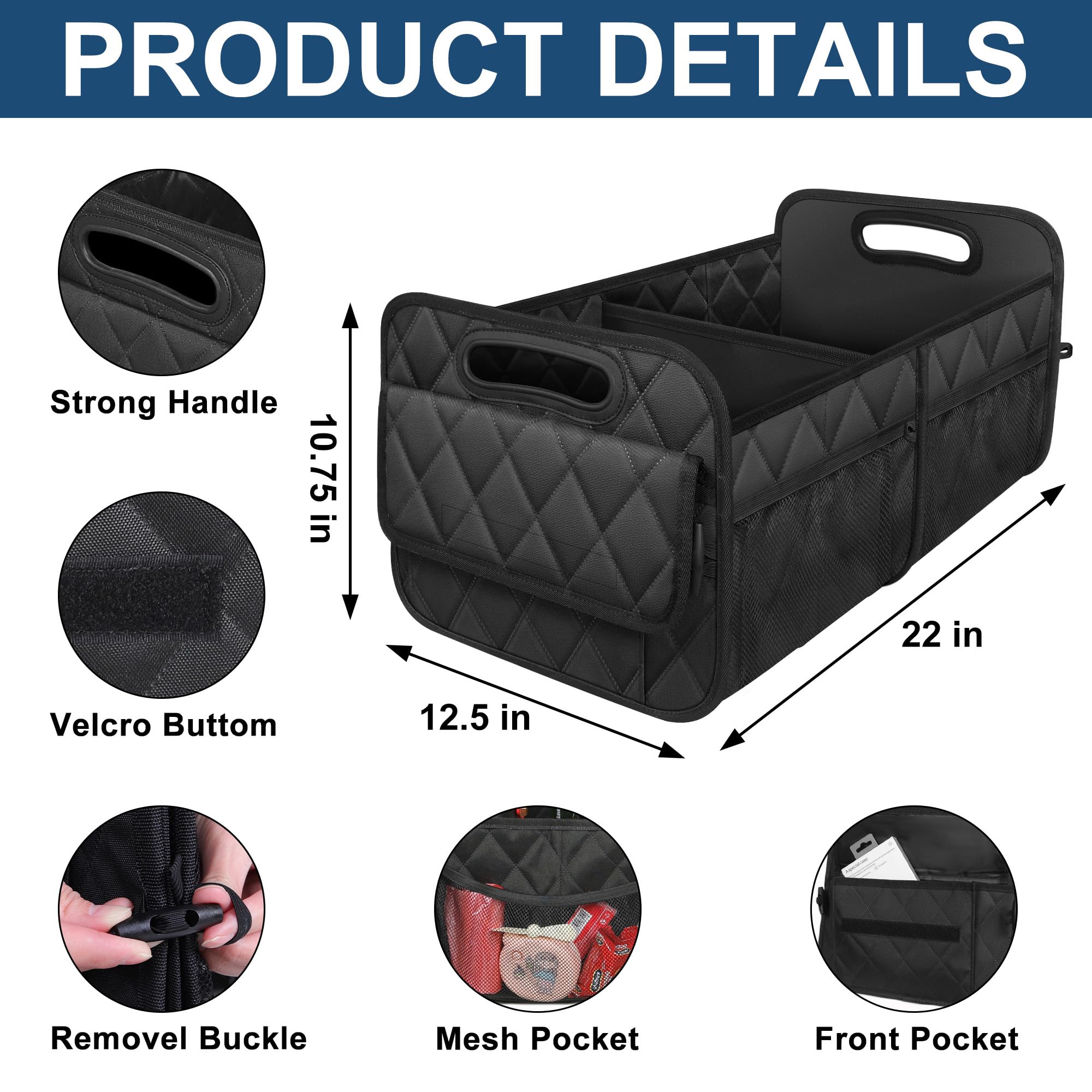 Deosk Car Trunk Organizer - 50L Waterproof Polyester, 6 Pockets, Medium Size, Black, Model WXAG-0031