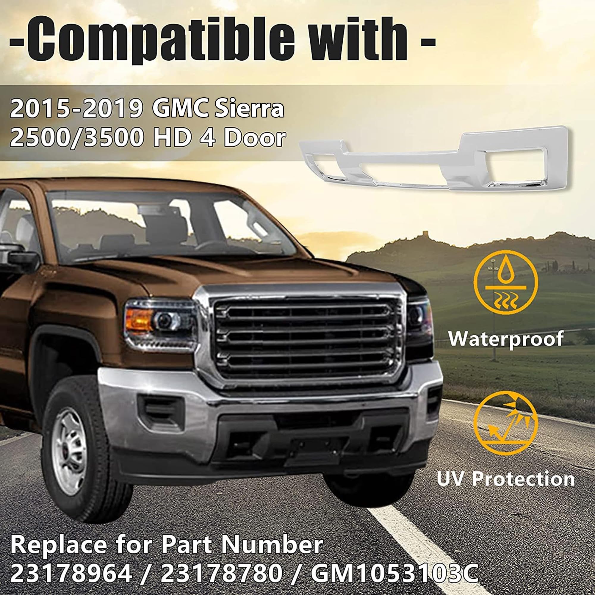 KUAFU Silvery Front Bumper Skid Plate Panel Compatible with 2015-2019 GMC Sierra 2500/3500 HD 4 Door Replace for Part Number 231