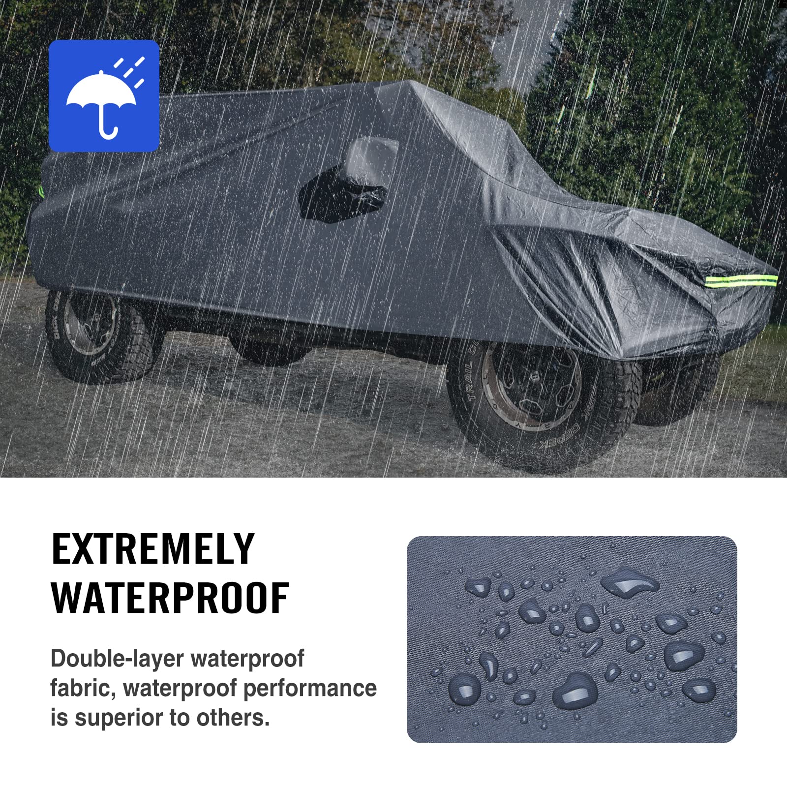 KAKIT 6 Layers Heavy Duty Covers for Jeep 2007-2020 4 Door Waterproof & All Soft Inside with Windproof Strap & Driver Door Zippe